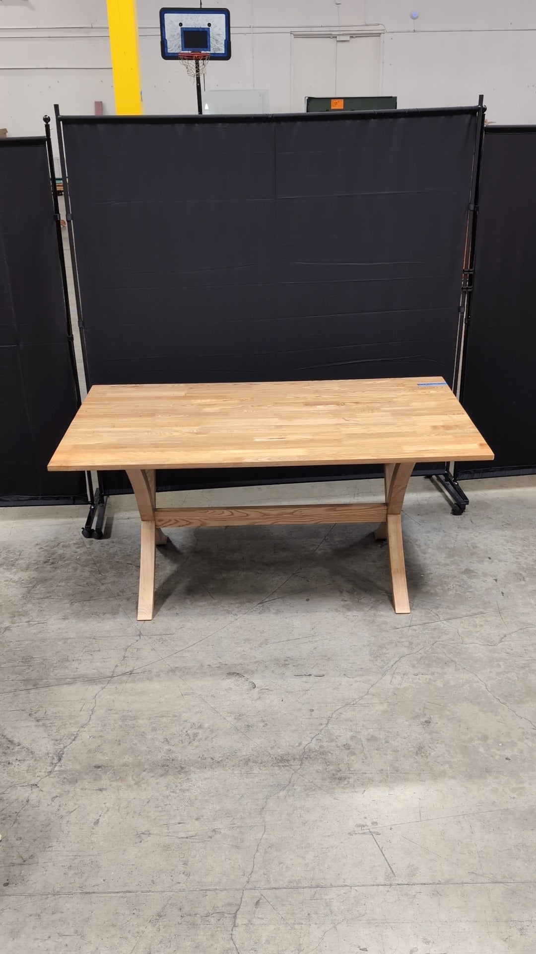 Natural Wood Plank Top Dining Table with X-Trestle Base Some Damage