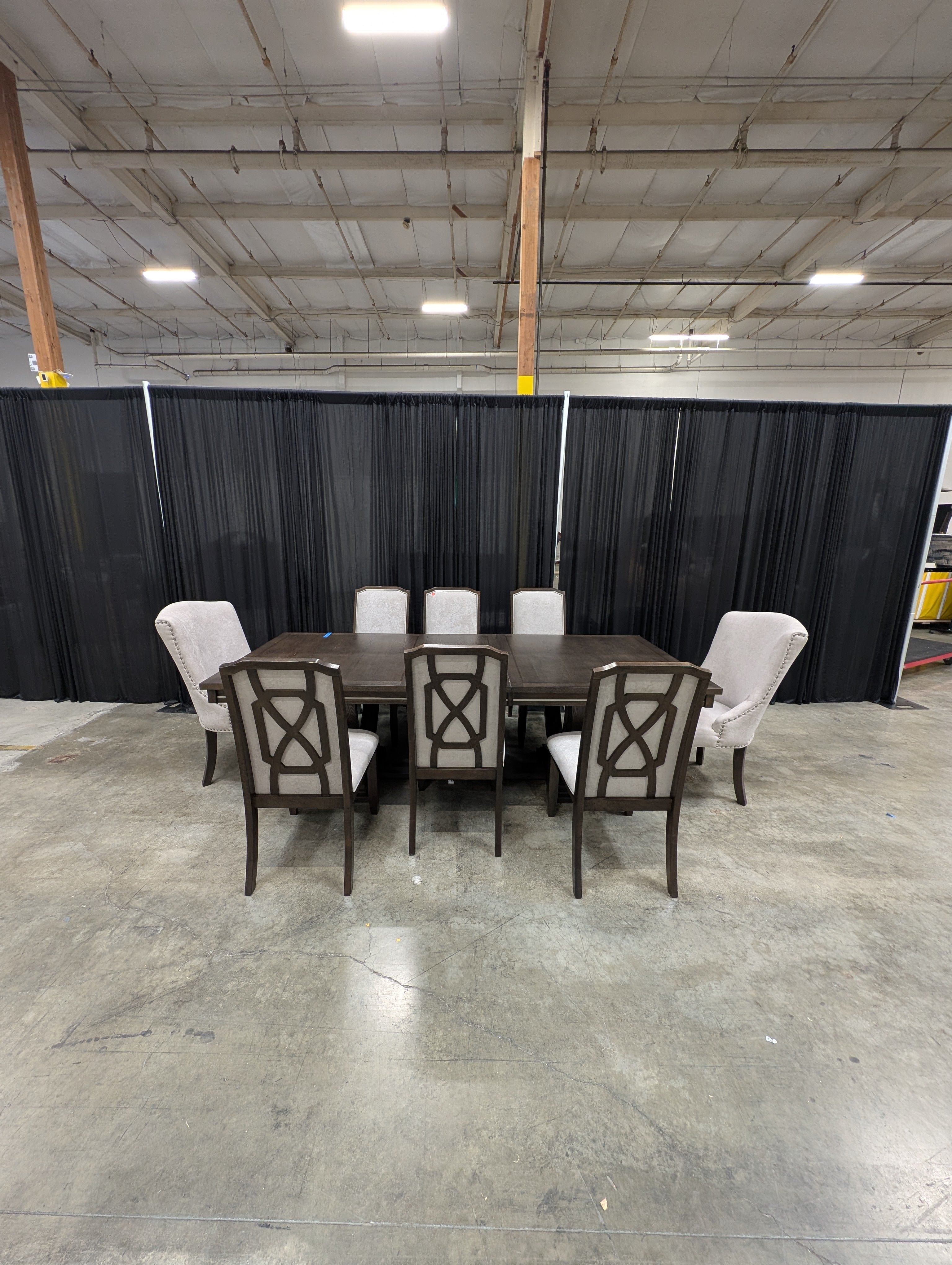 Ashley Zimbroni 10 Piece Dining Set, 96 Inch Extension Trestle Table with 7 Fretwork Side Chairs and 2 Nailhead Host Chairs