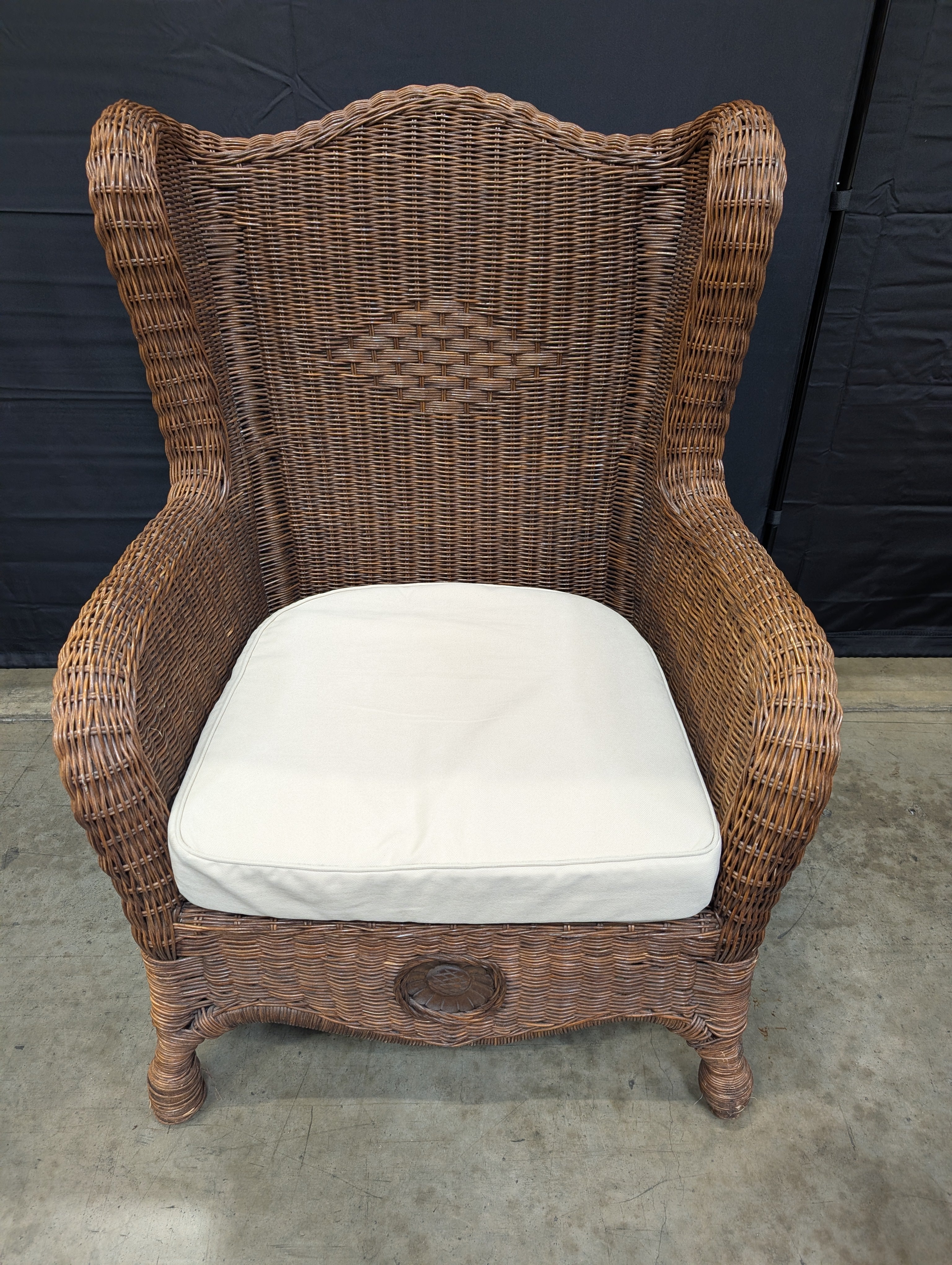 Vintage Wicker High-Back Armchair with Sunflower