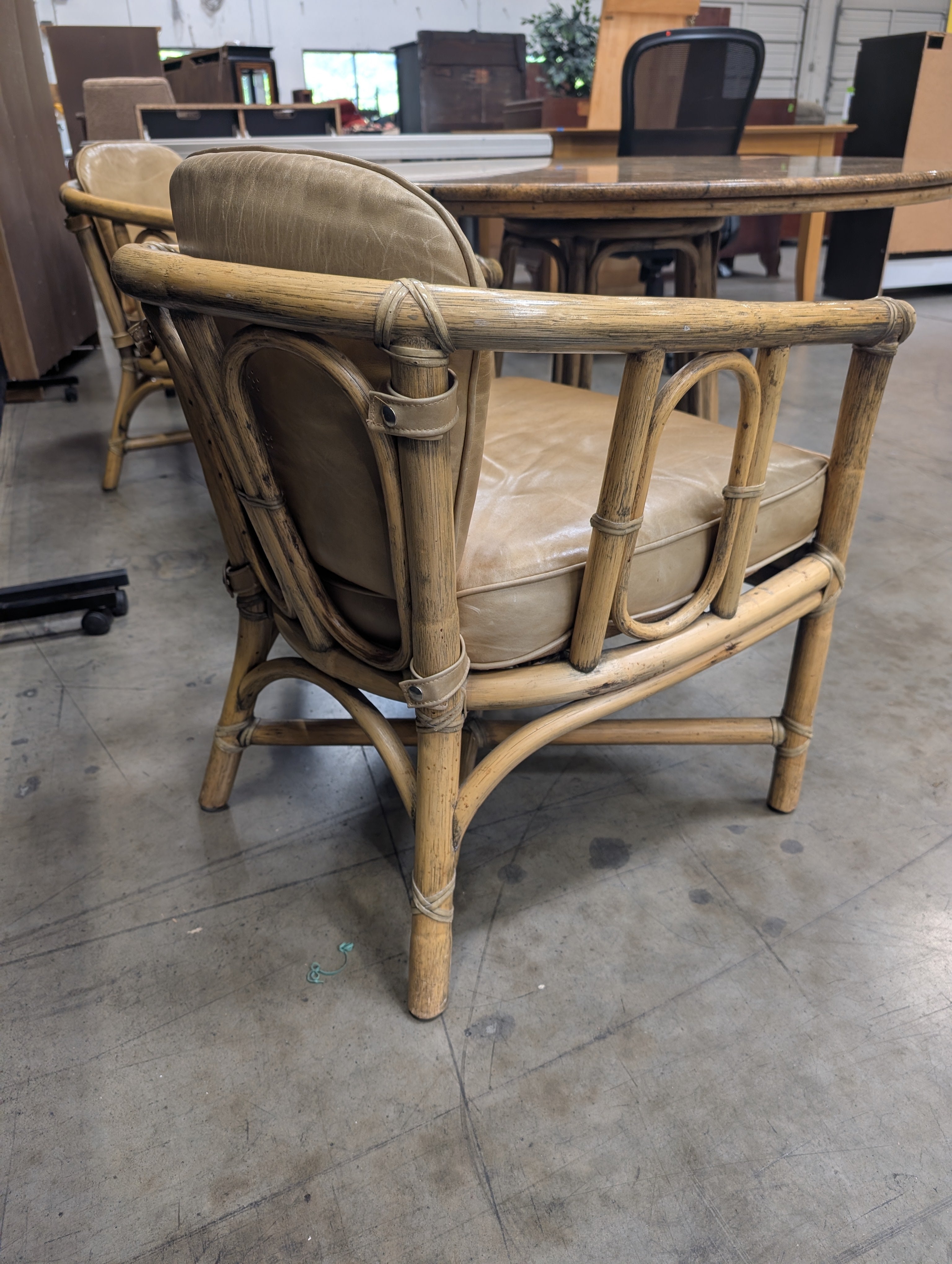 Vintage Bamboo Barrel Chairs and Marble dining table