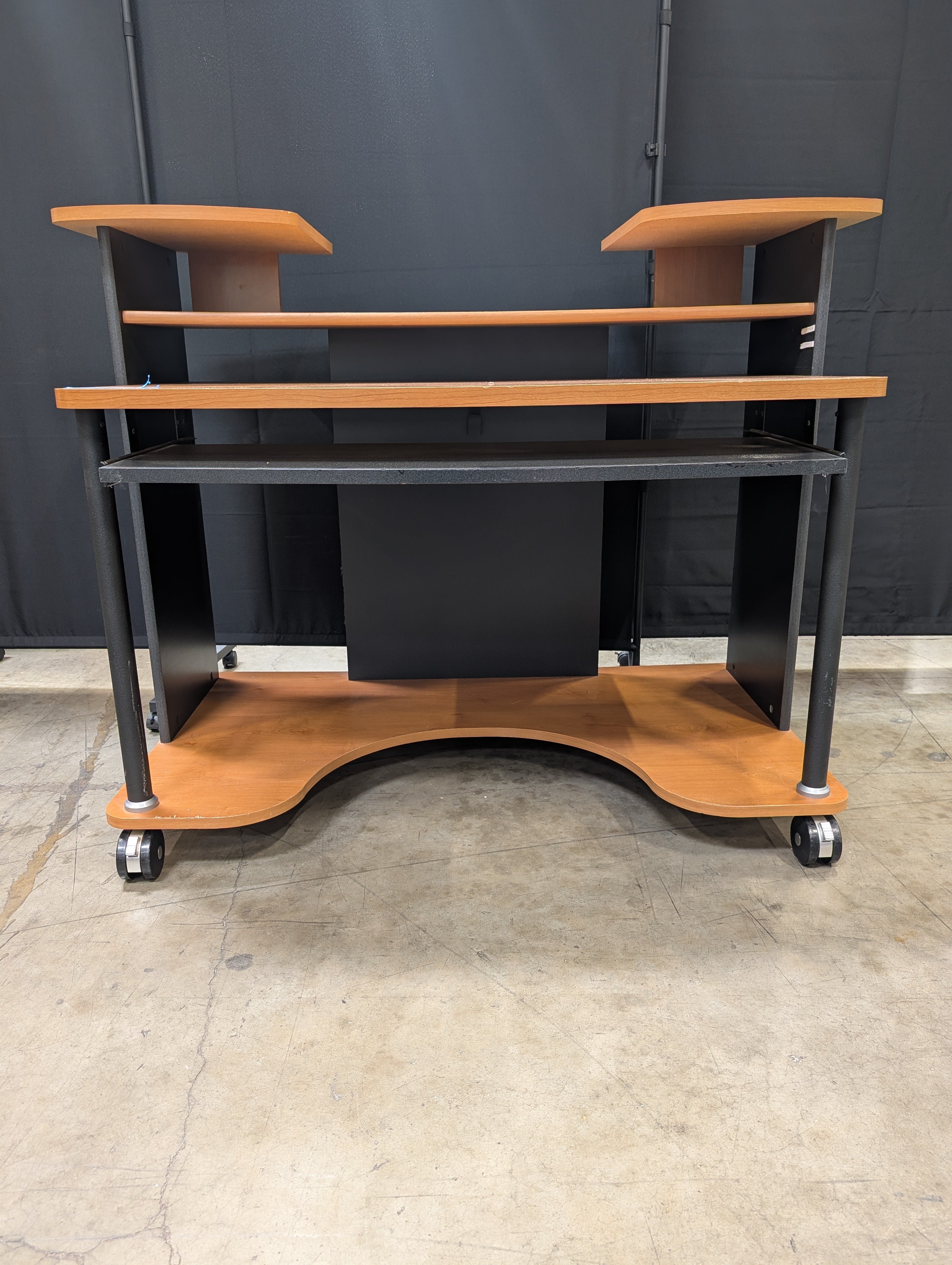 Compact Rolling Computer Workstation Desk with Tiered Shelves