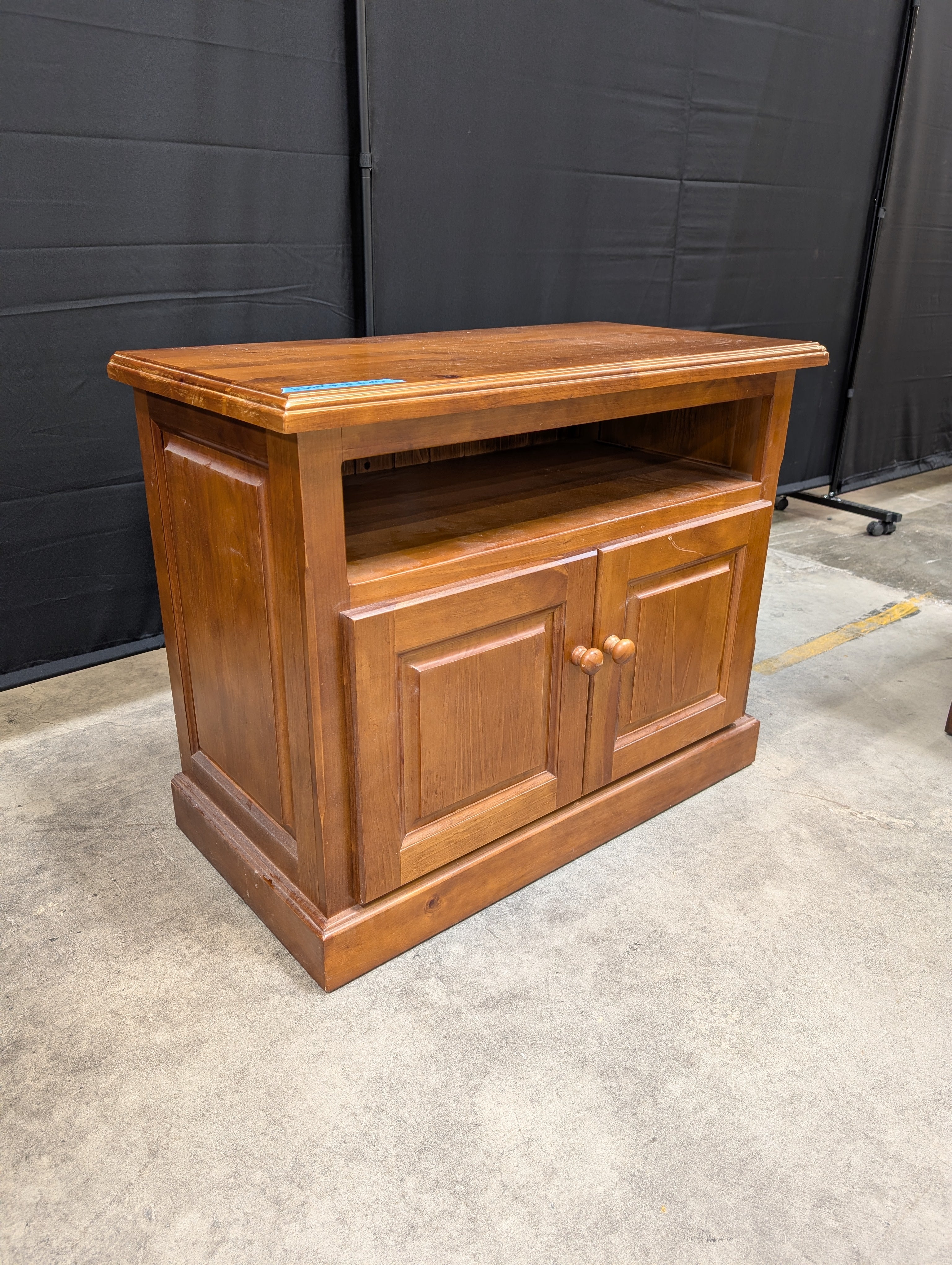 Brown Wood TV Stand with Cabinet Doors