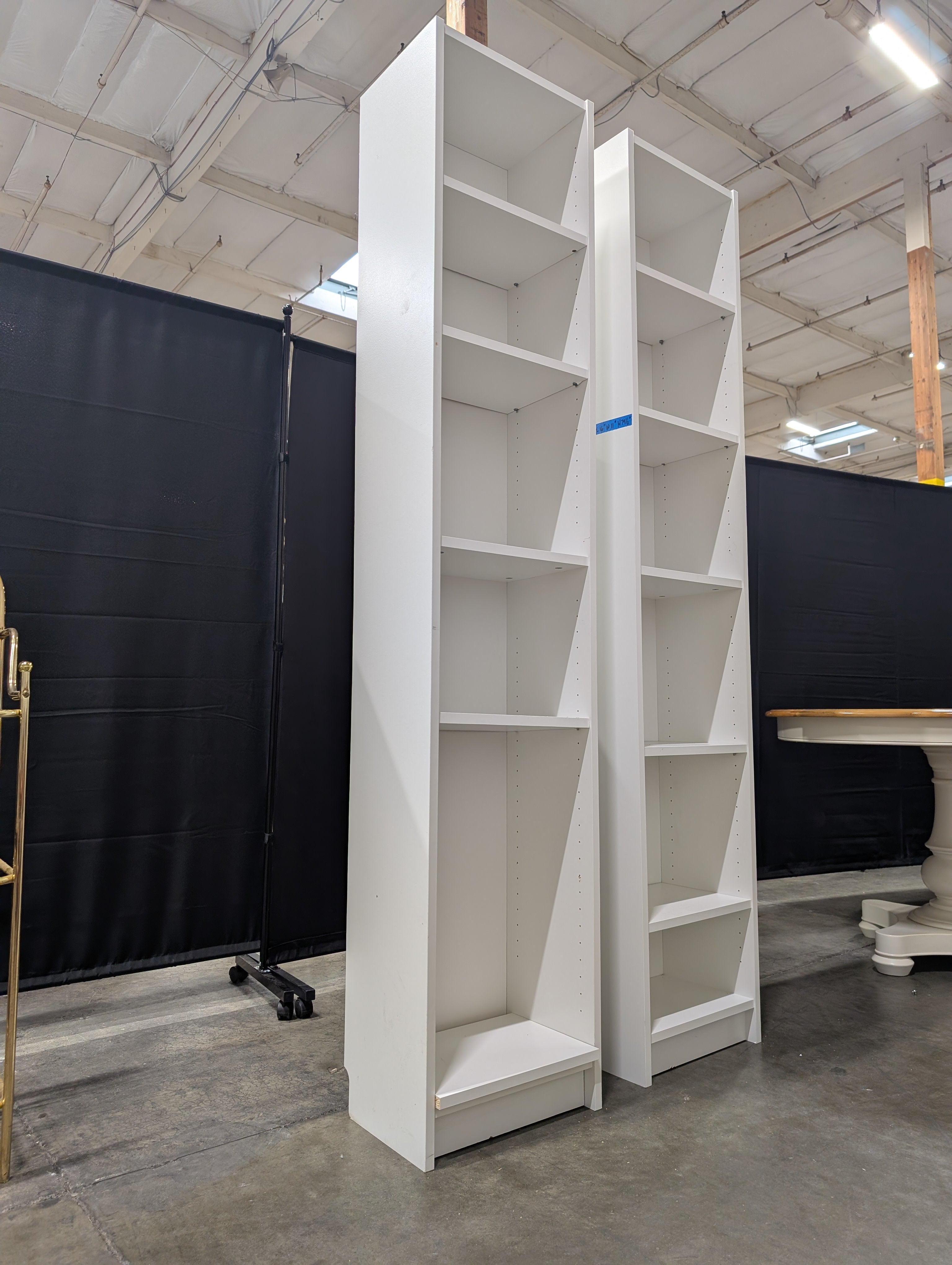 Pair of White Five-Shelf Adjustable Bookcase