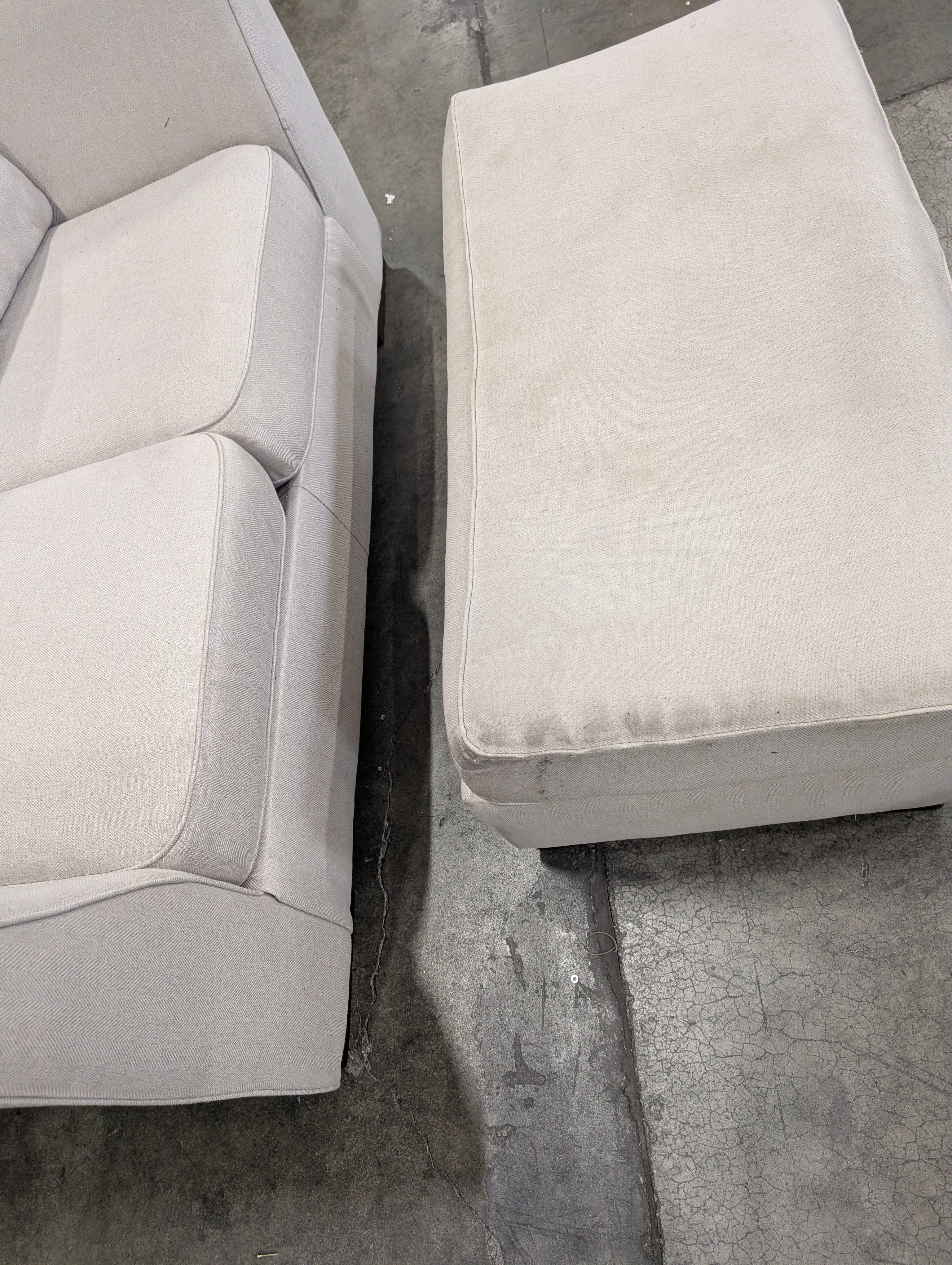 Light Beige Fabric Loveseat and Ottoman