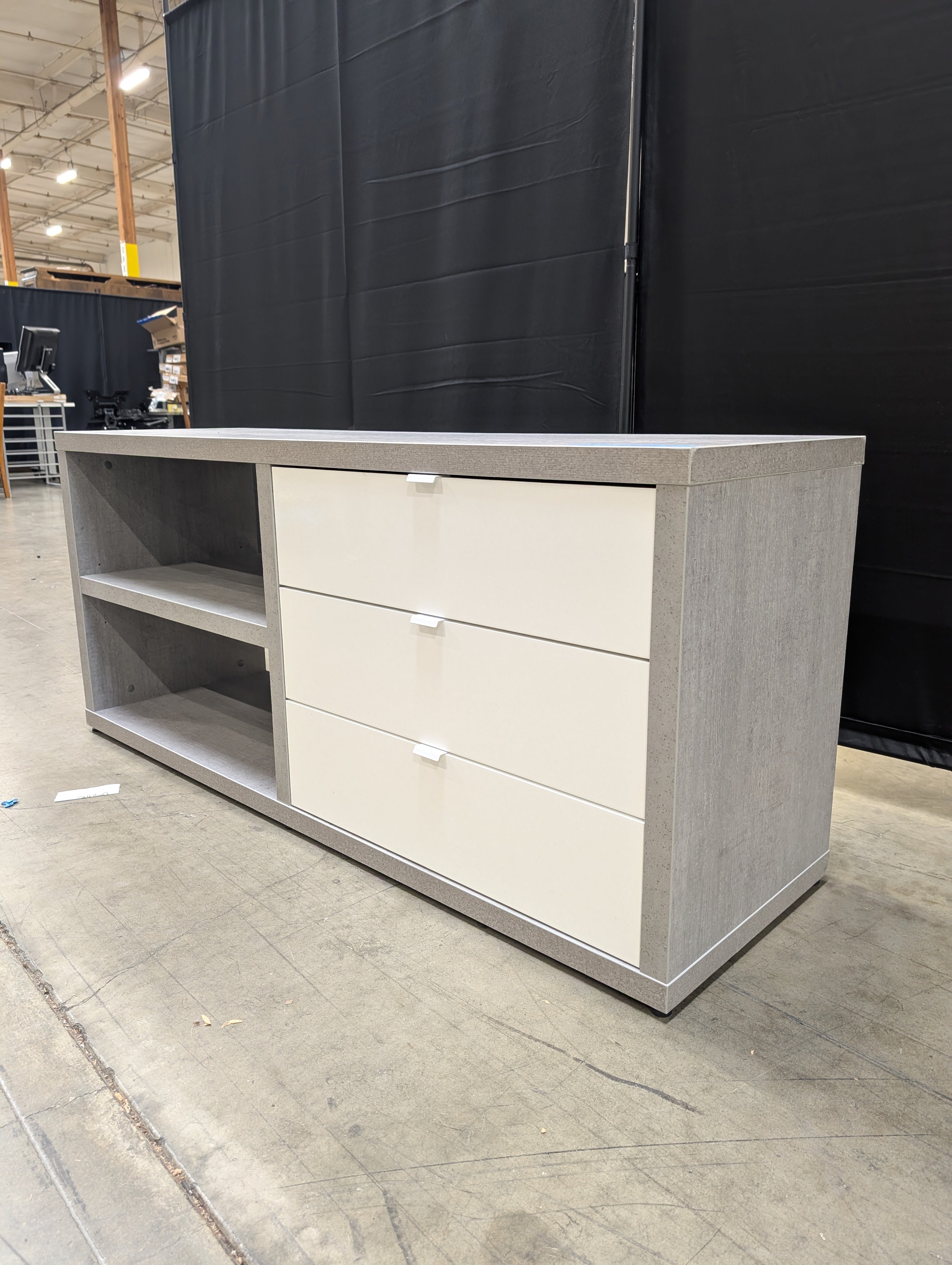 Modern Grey and Cream Three-Drawer TV Stand