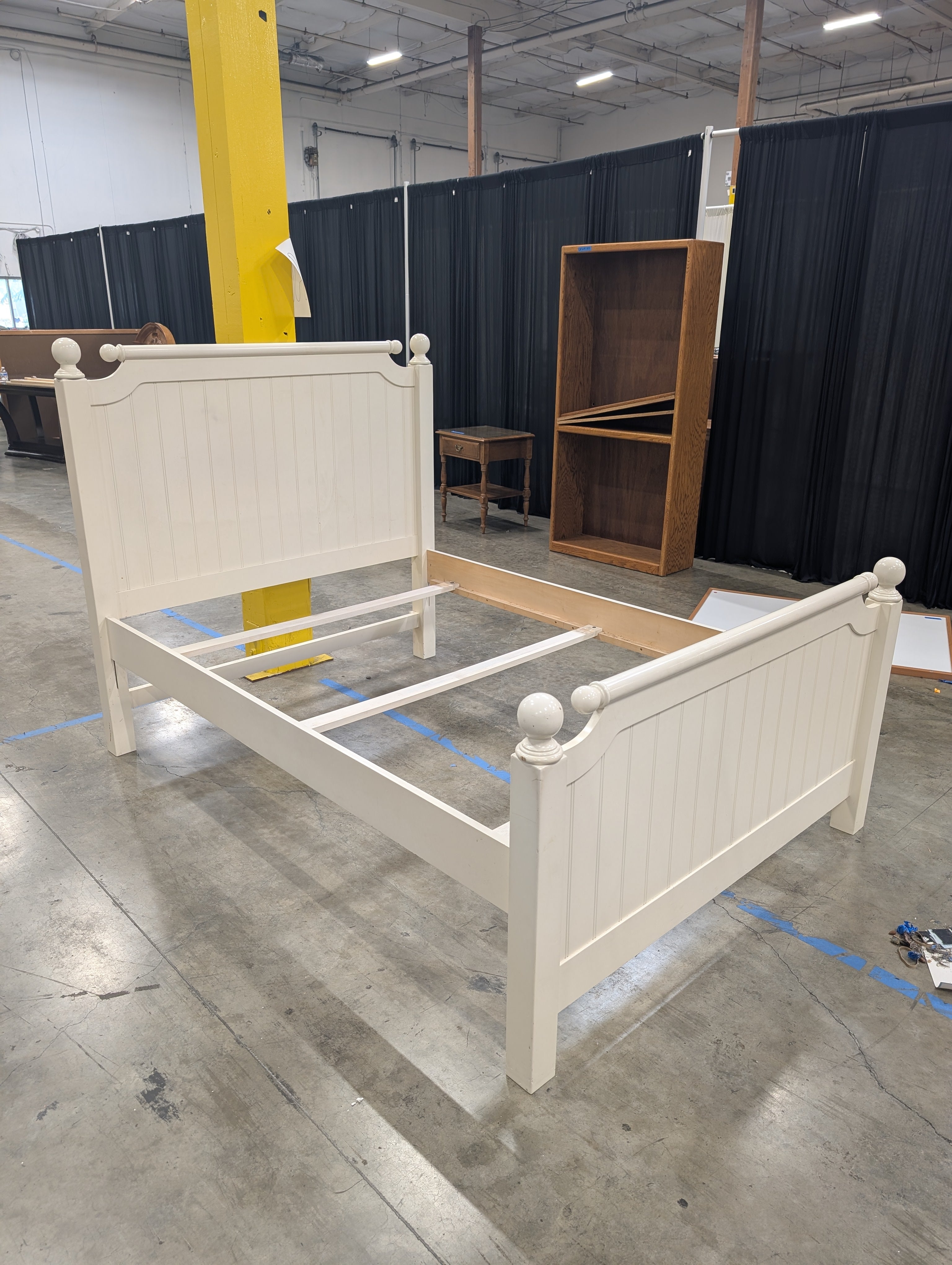 Cottage Style Beadboard Bed Frame in White Wood