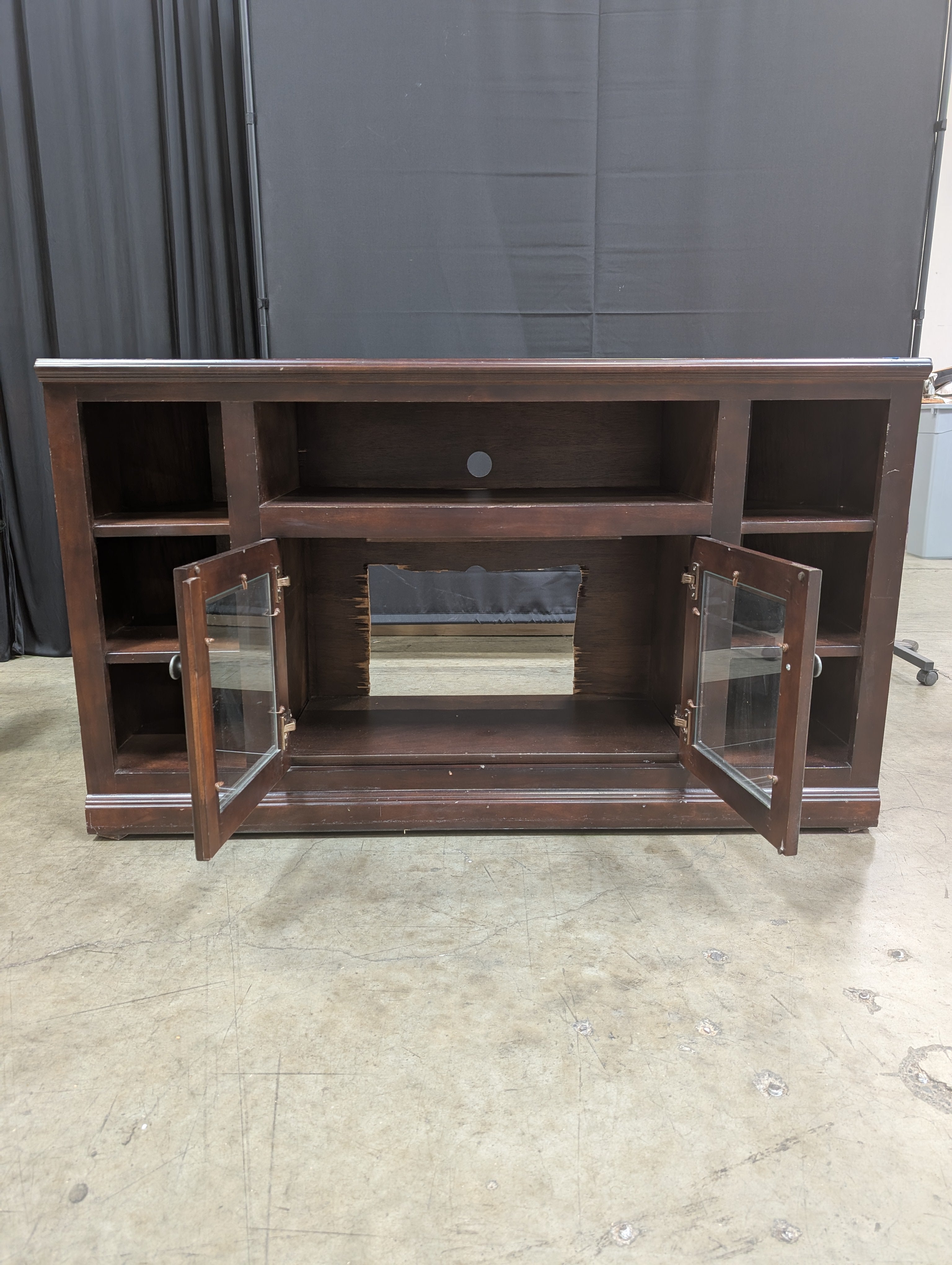 Dark Wood Corner TV Stand with Glass Doors