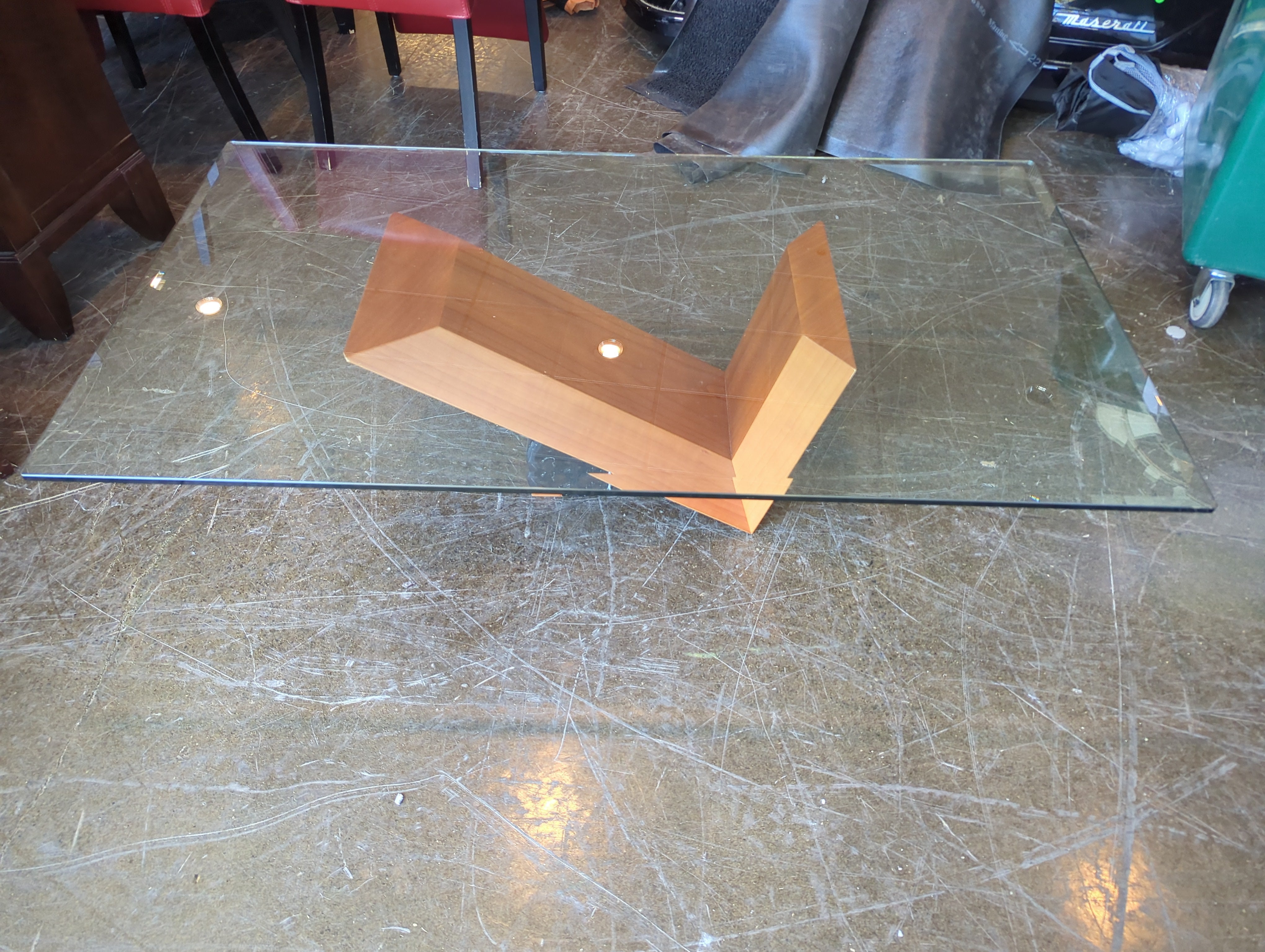 Cattelan Italia Mid Century Modern Glass-Top Coffee Table with Wood Base