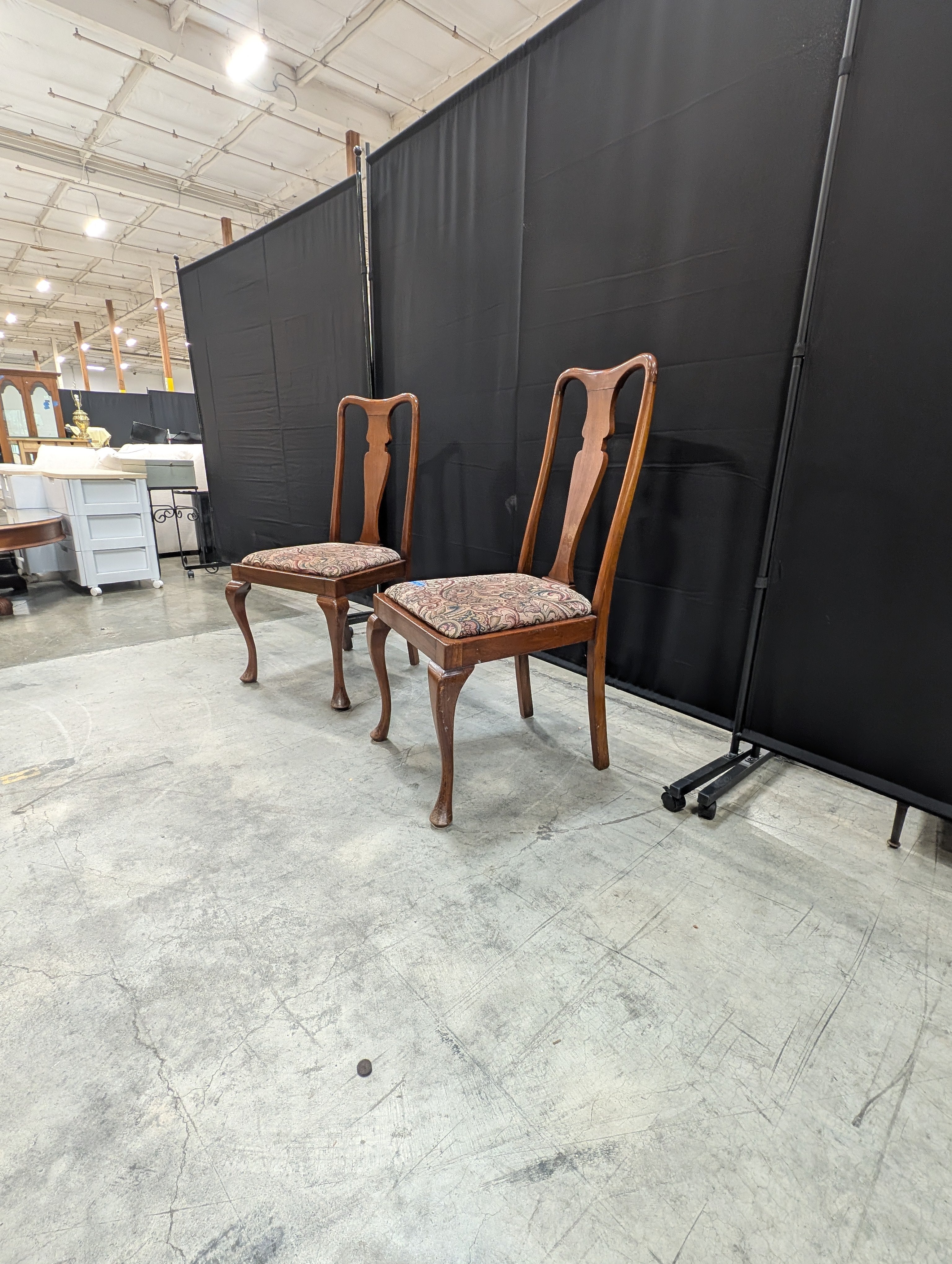 Traditional Dark Wood Dining Chair with Paisley Upholstery