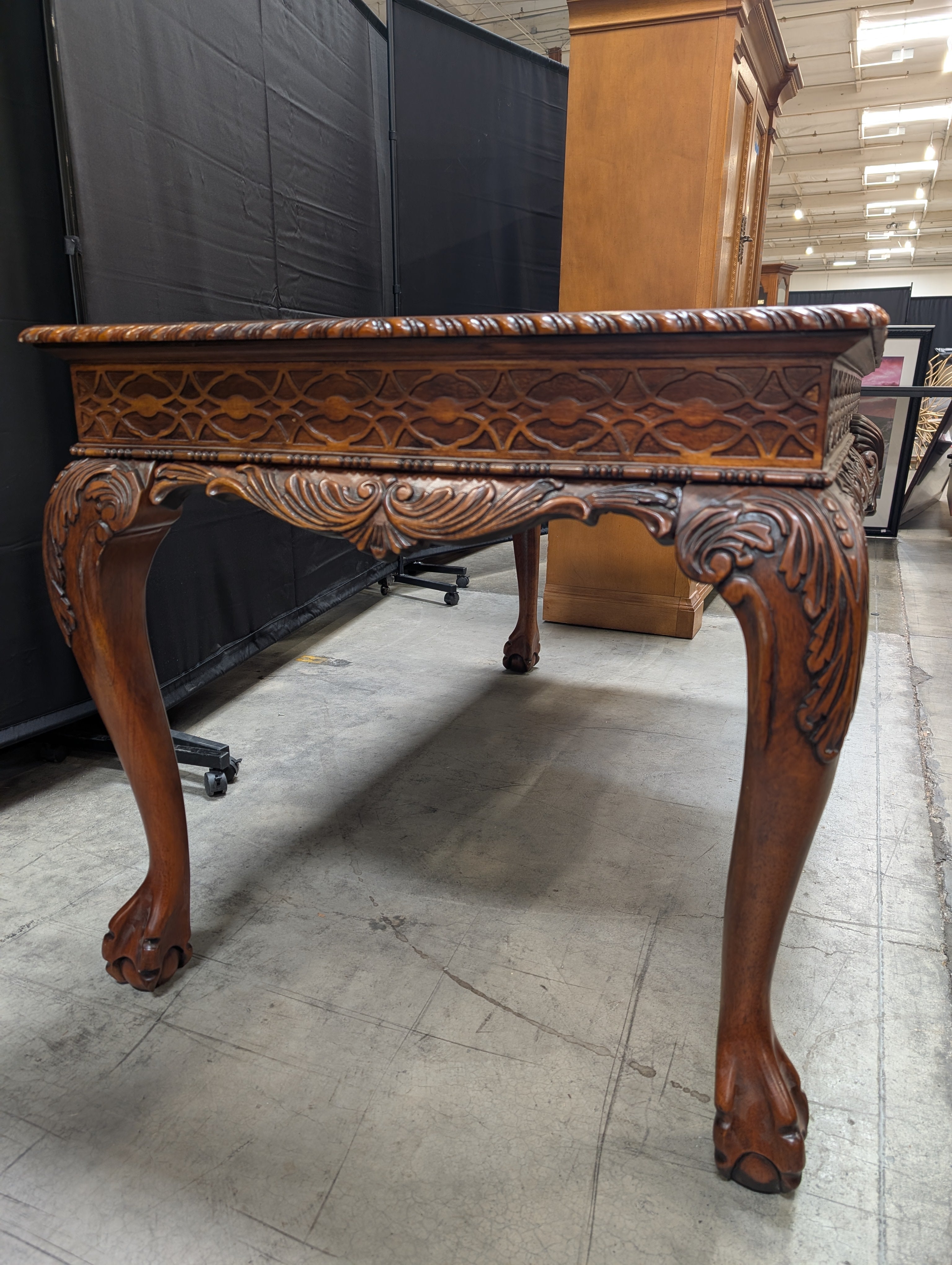 Vintage Carved Leg Wooden Table with Drawer