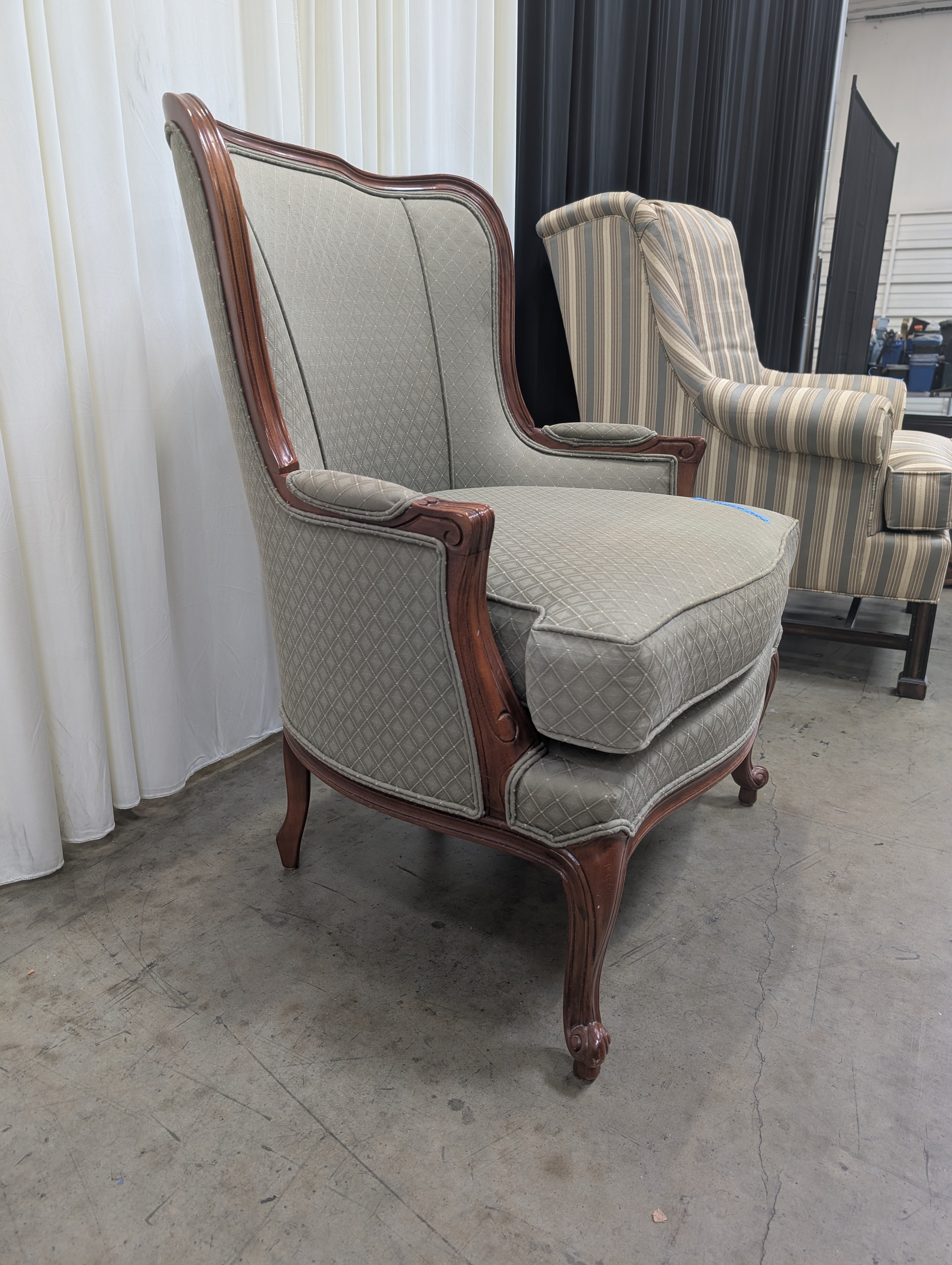 ETHAN ALLEN Carved Wood Frame Armchair