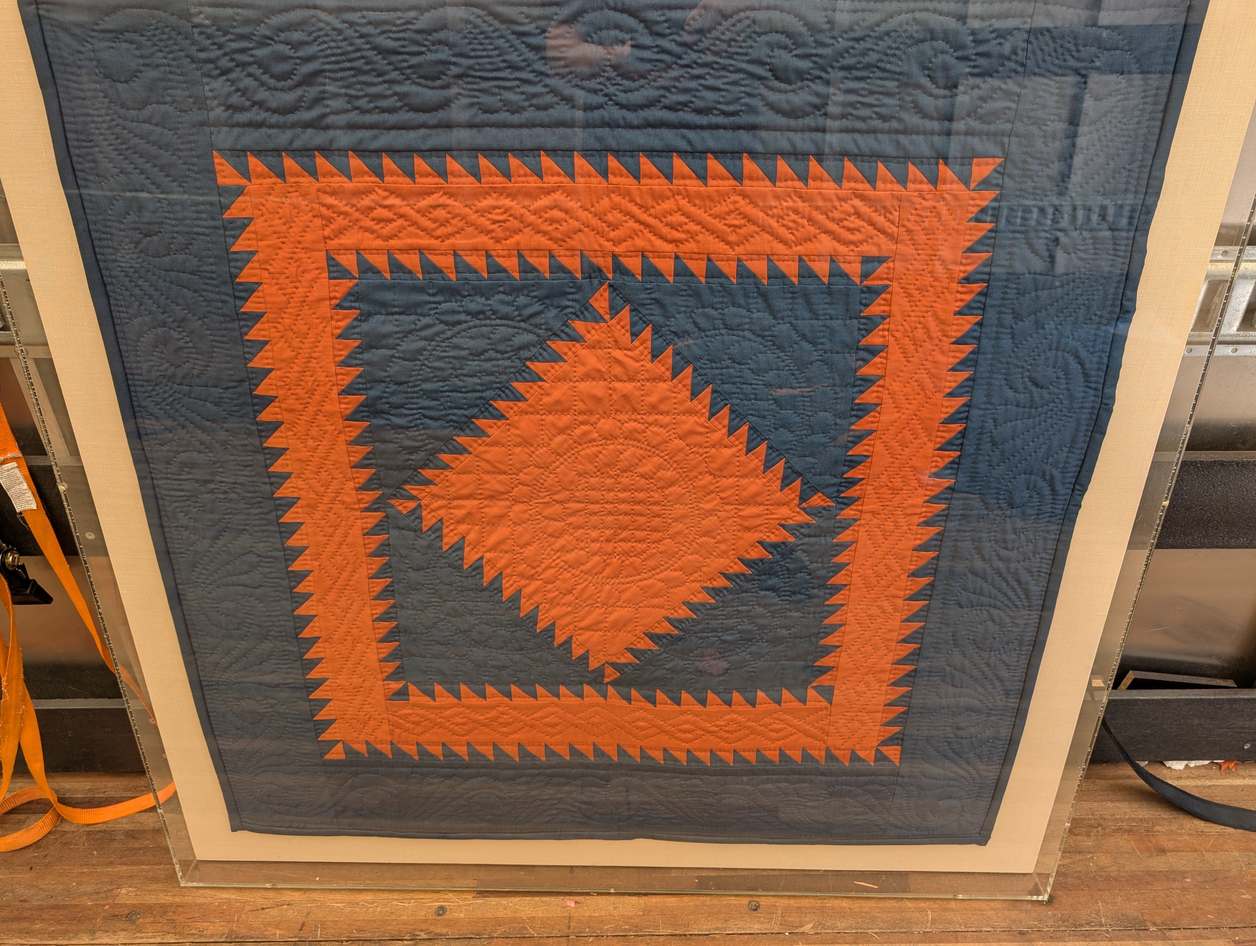 Vibrant Geometric Quilted Wall Art in Clear Frame