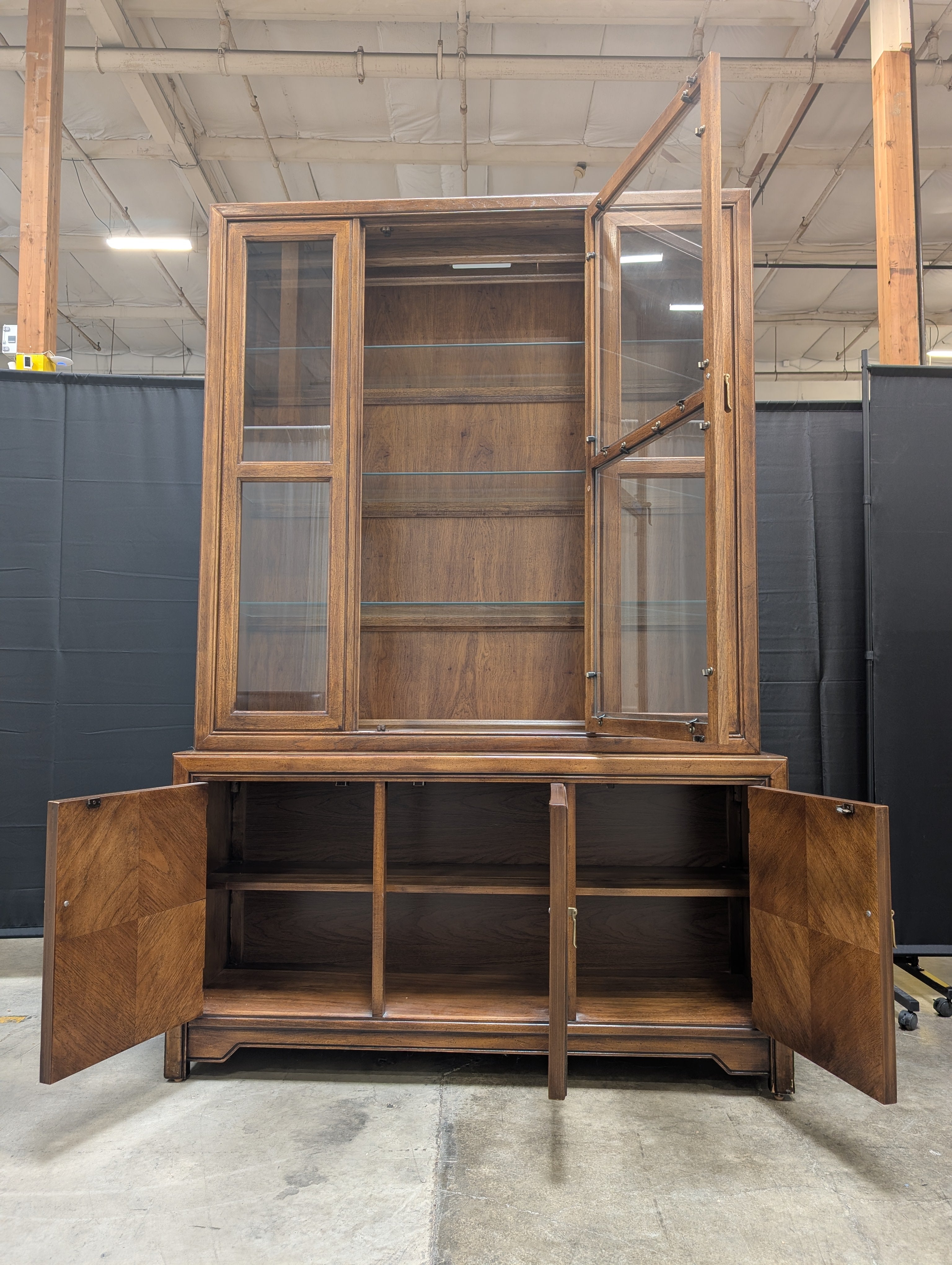 Vintage Wooden China Cabinet with Glass Shelves