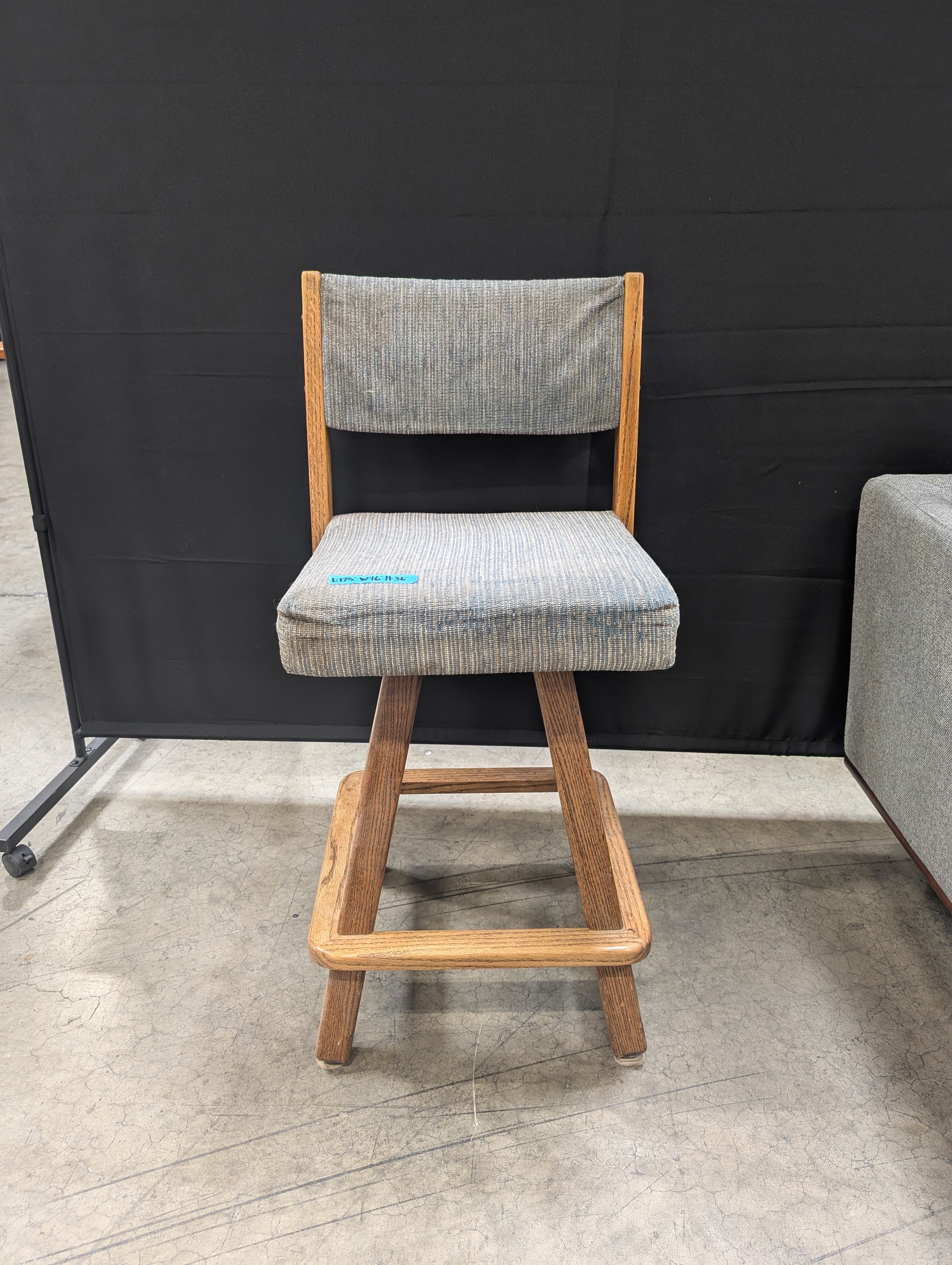 Rustic Wood Swivel Bar Stool with Upholstered Back