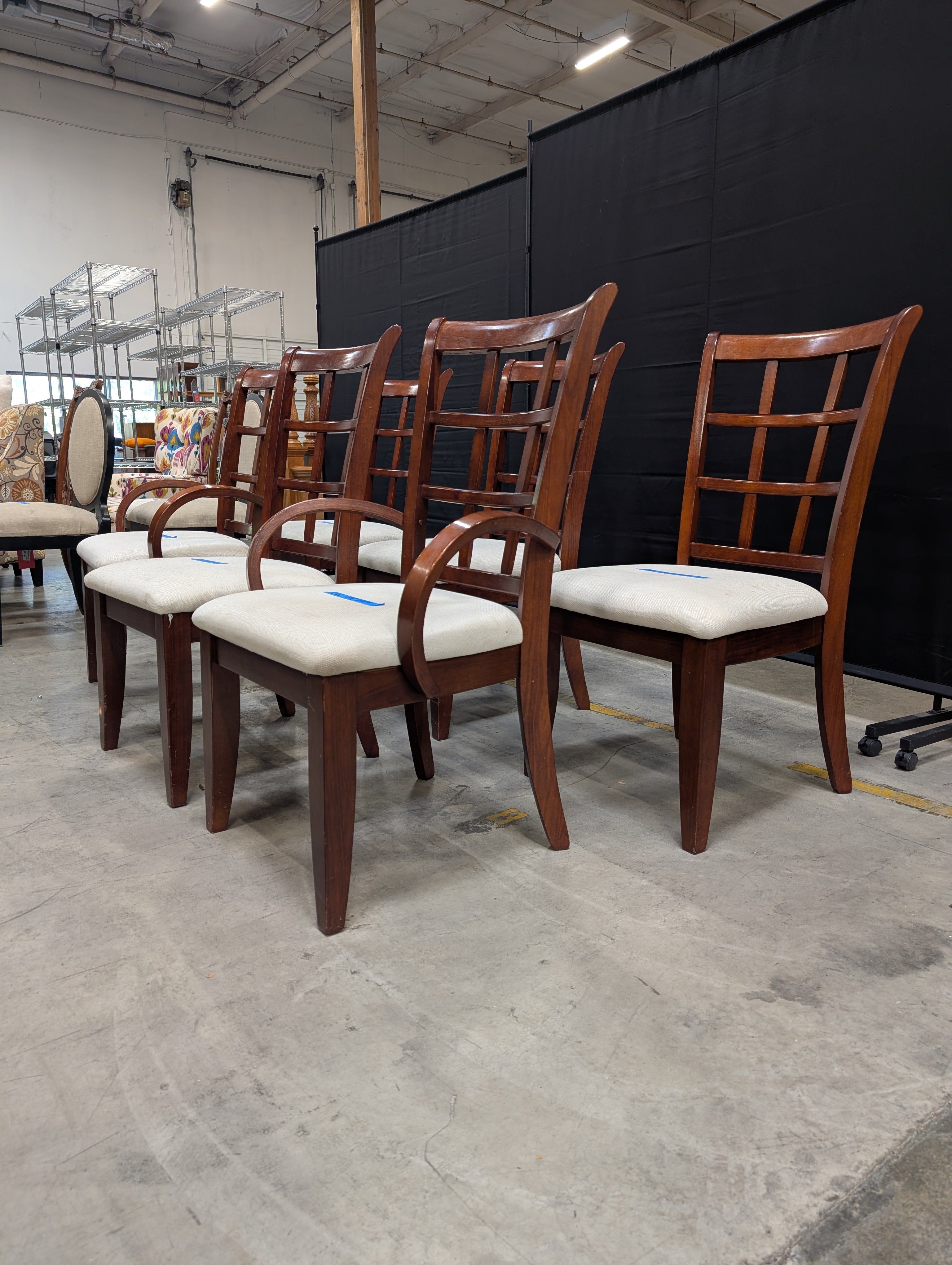 Set of Six Classic Wood Dining Armchair with Lattice Back
