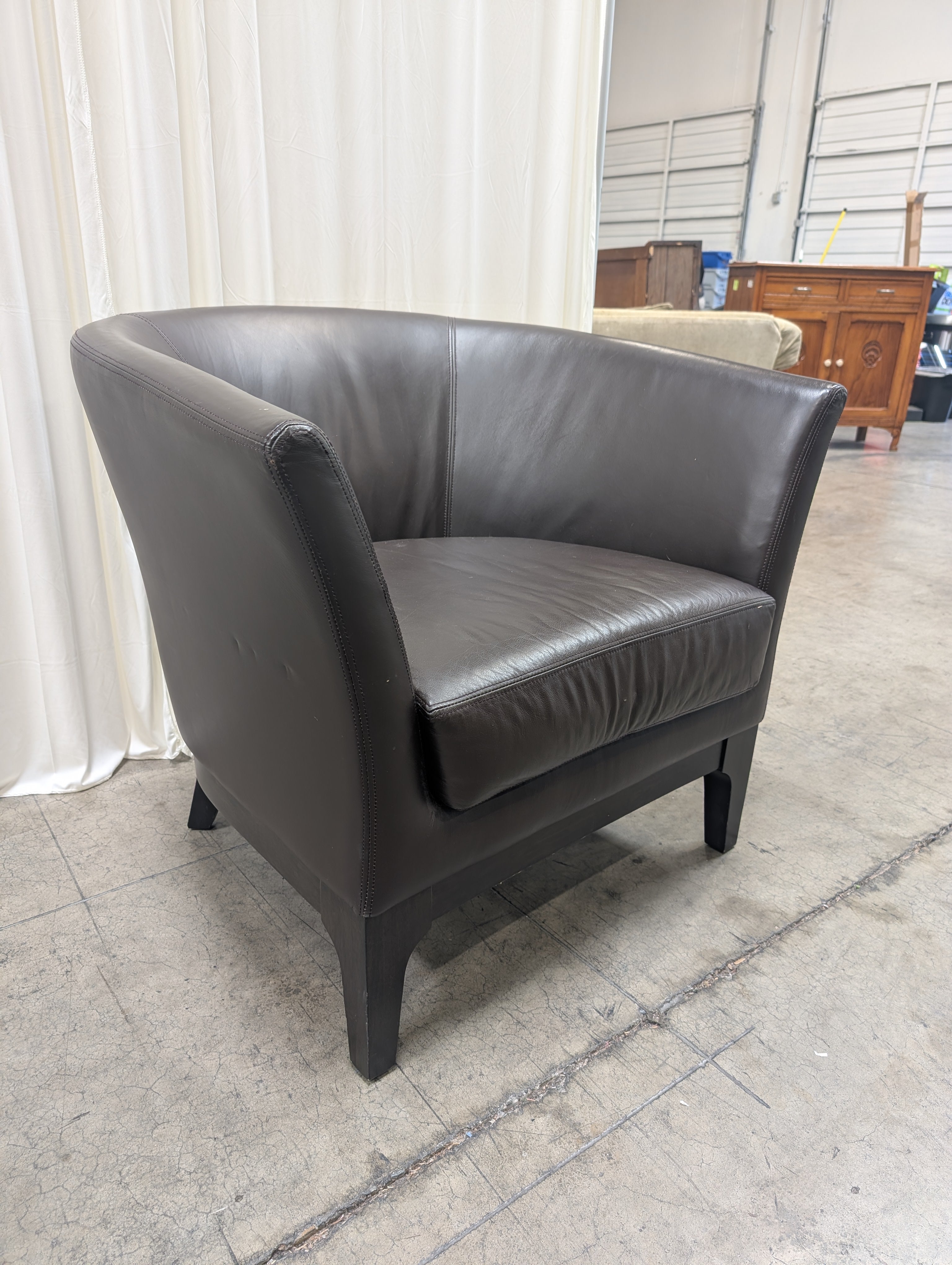 West Elm Brown Leather Barrel Back Club Chair