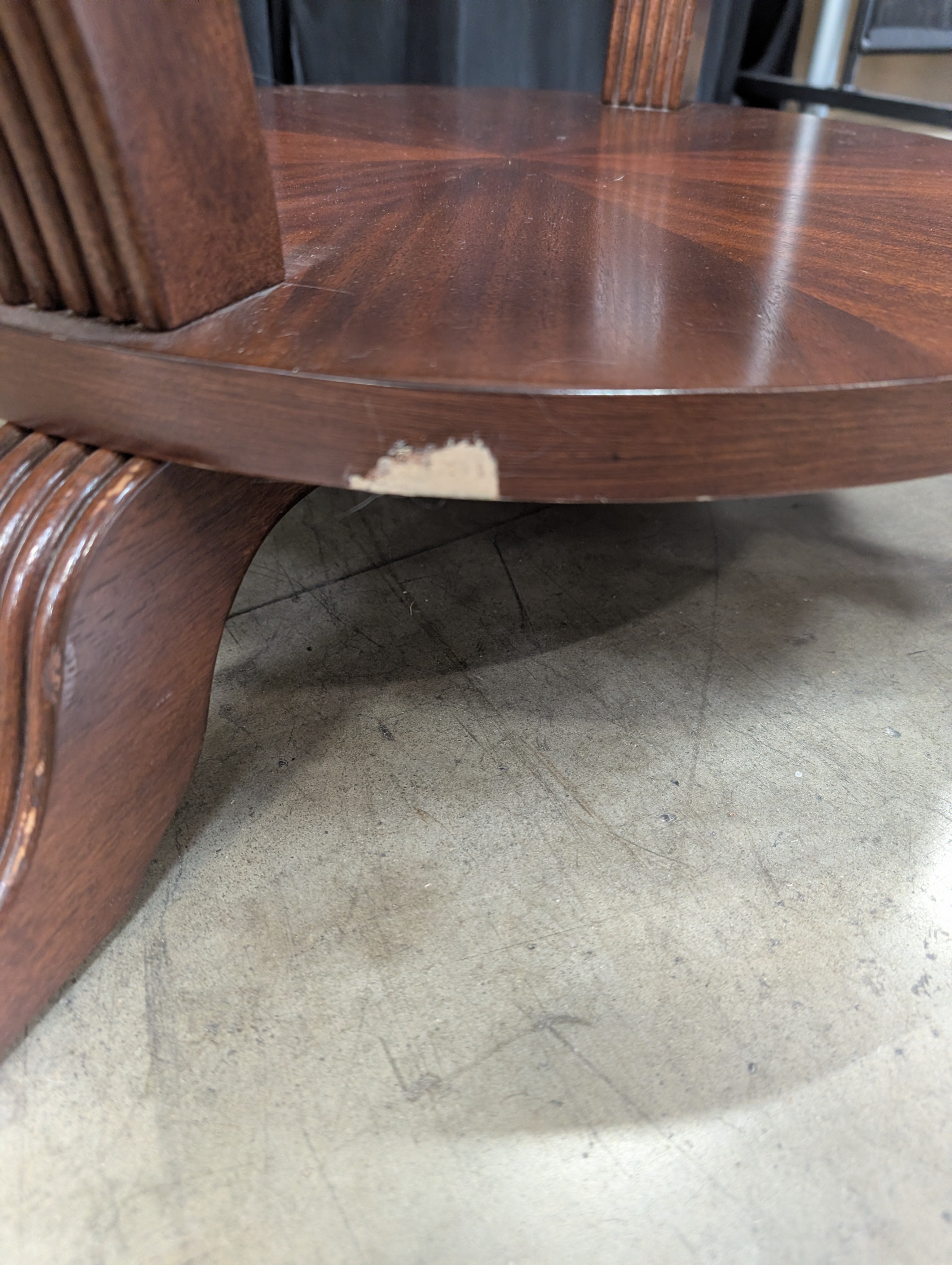 Round Glass Top Coffee Table with Wood Base