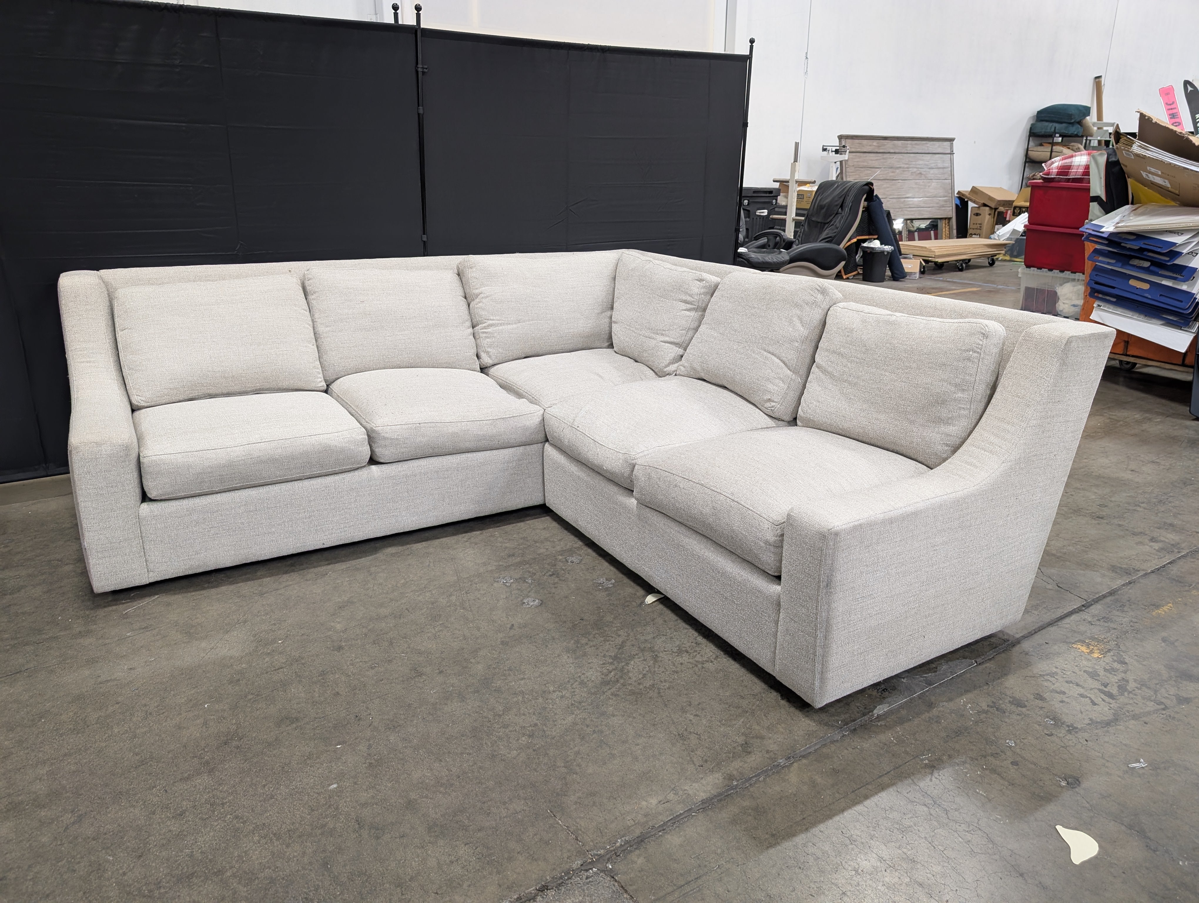 Light Gray Sectional Couch with Track Arms