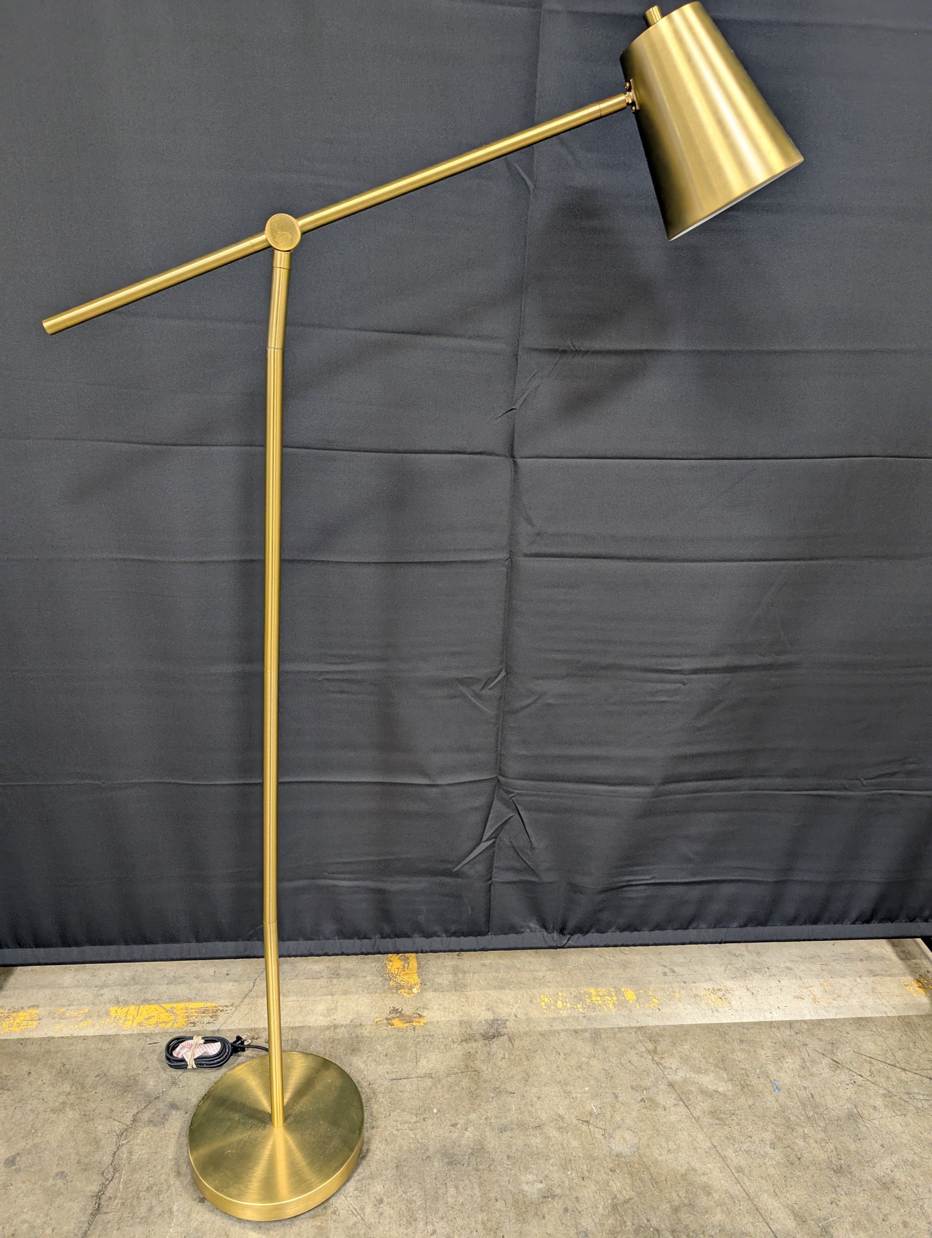 Modern Brass Tone Floor Lamp with Conical Shade