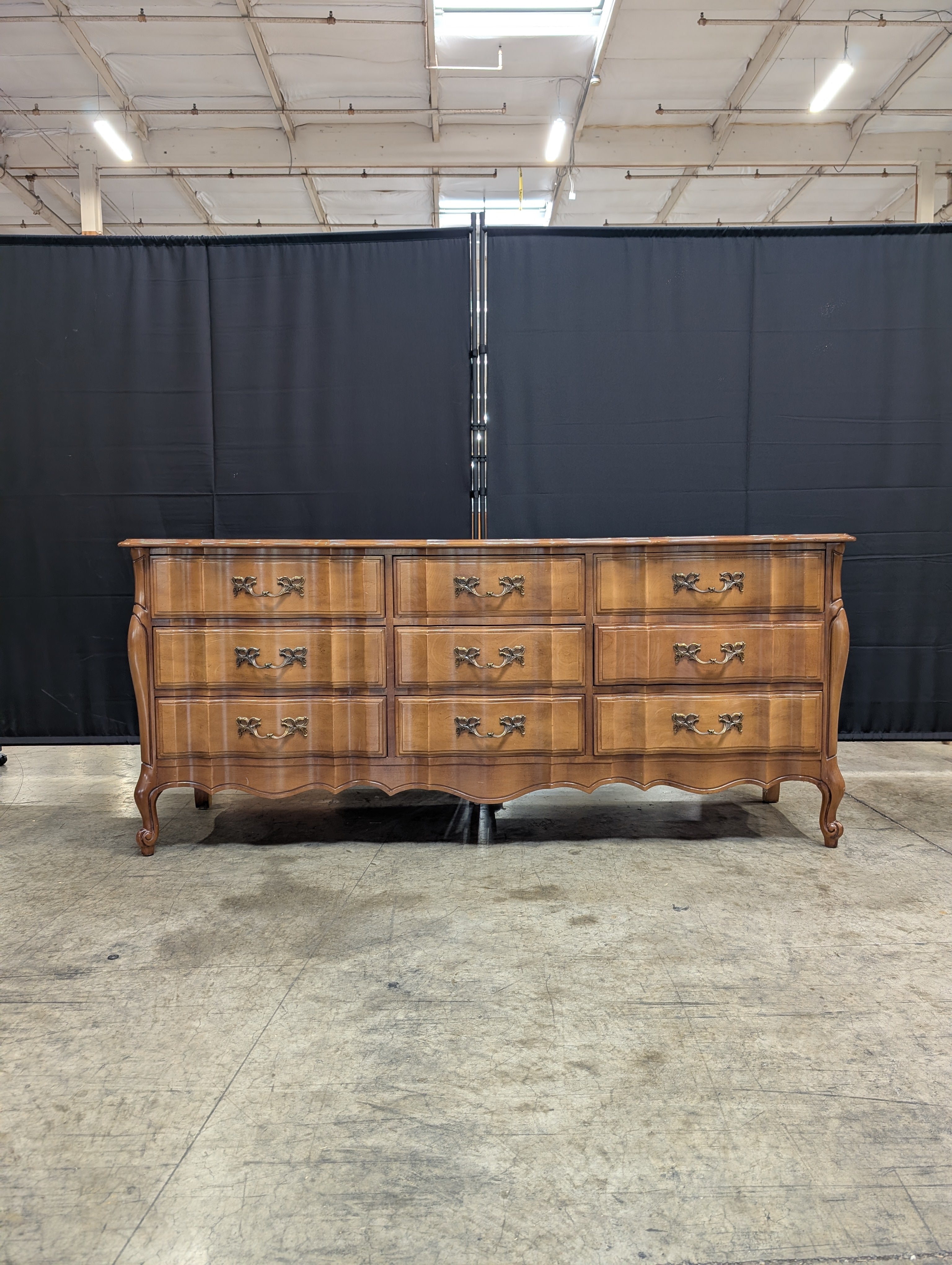 Vintage United Furniture French Provincial 9-Drawer Triple Dresser