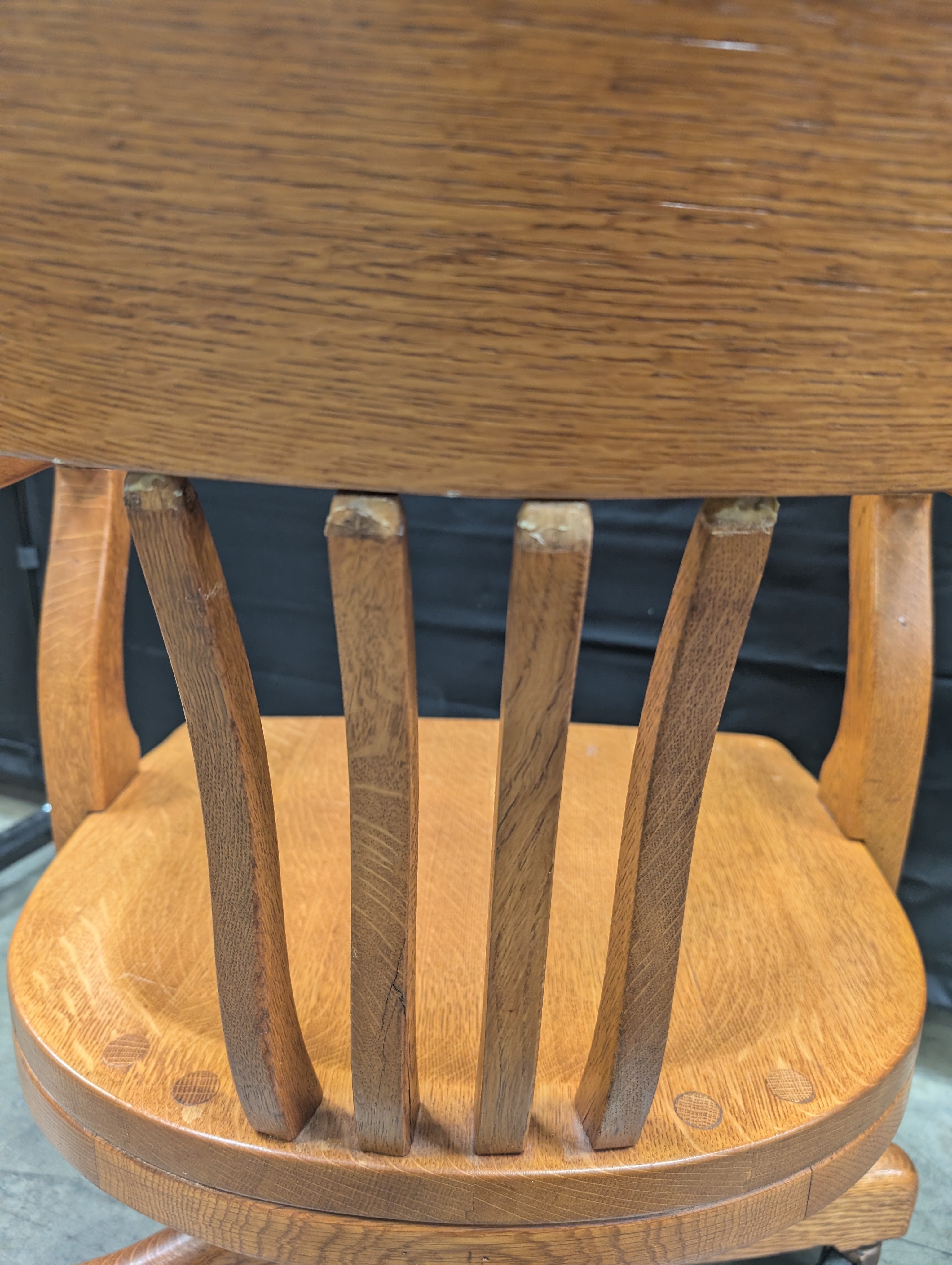 Damaged Wooden Swivel Office Chair with Casters