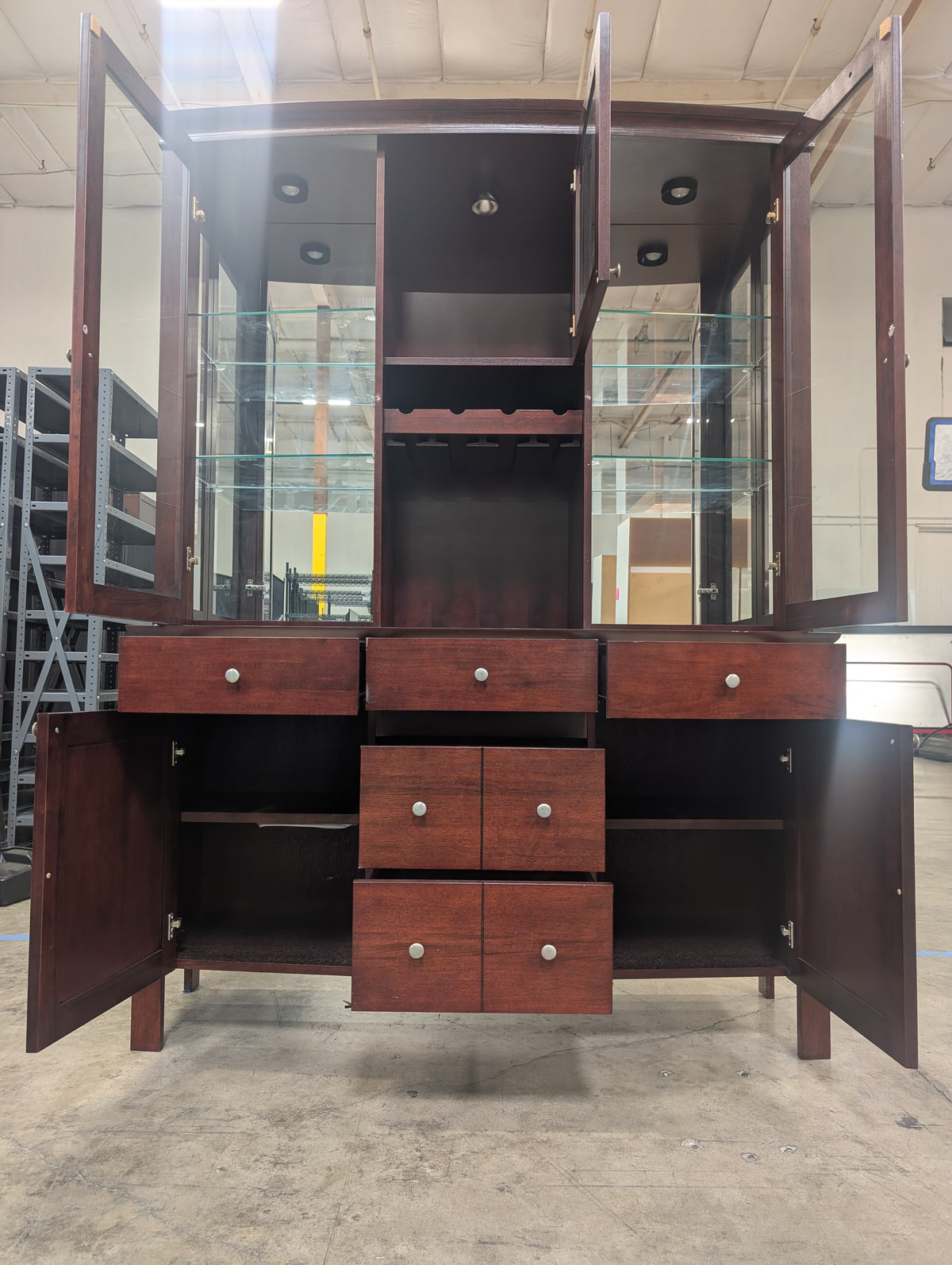 Rich Dark Stained Hamilton & Spill  Hardwood Glass Door Media Cabinet Section