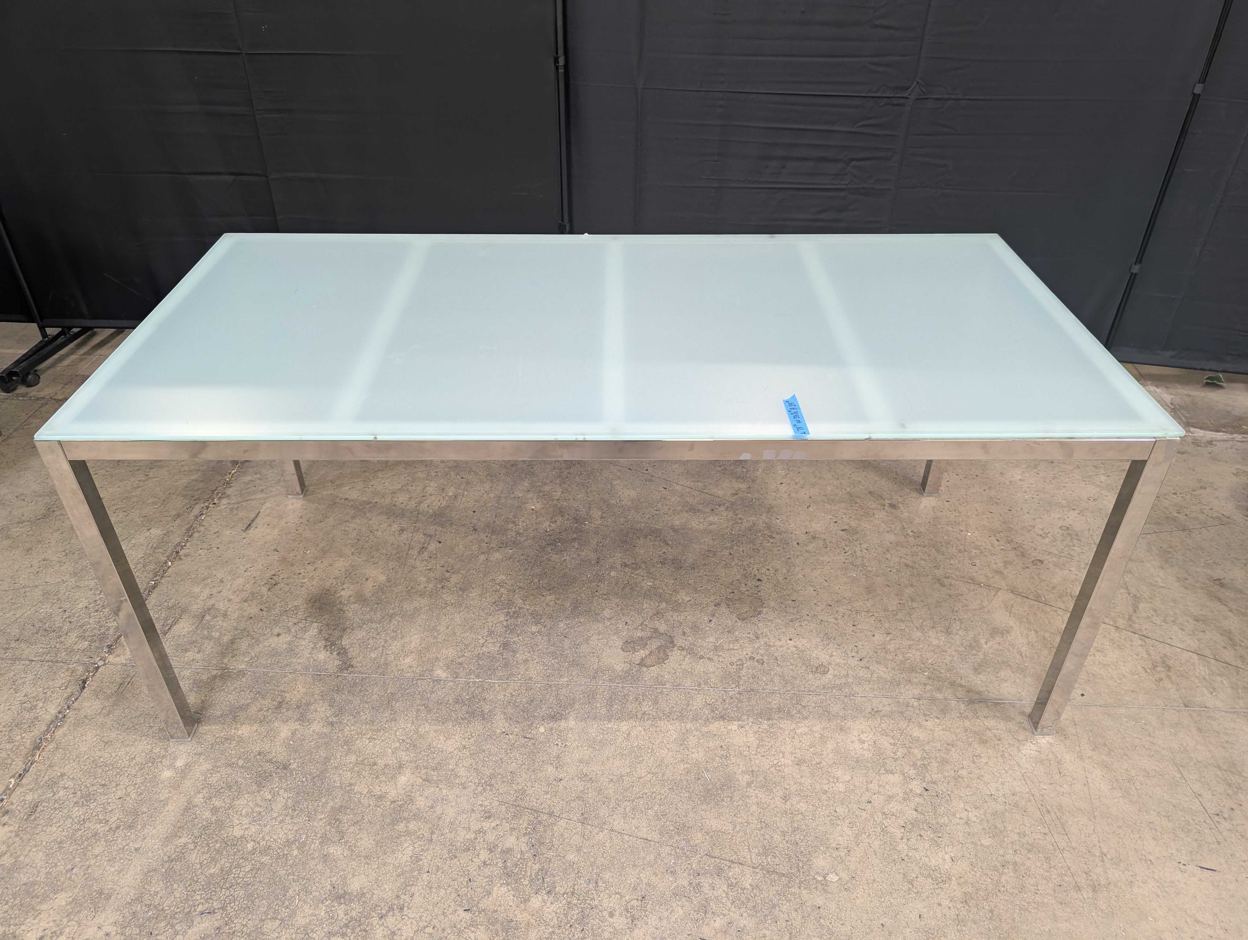 Contemporary Frosted Glass Top Dining Table with Polished Metal Legs