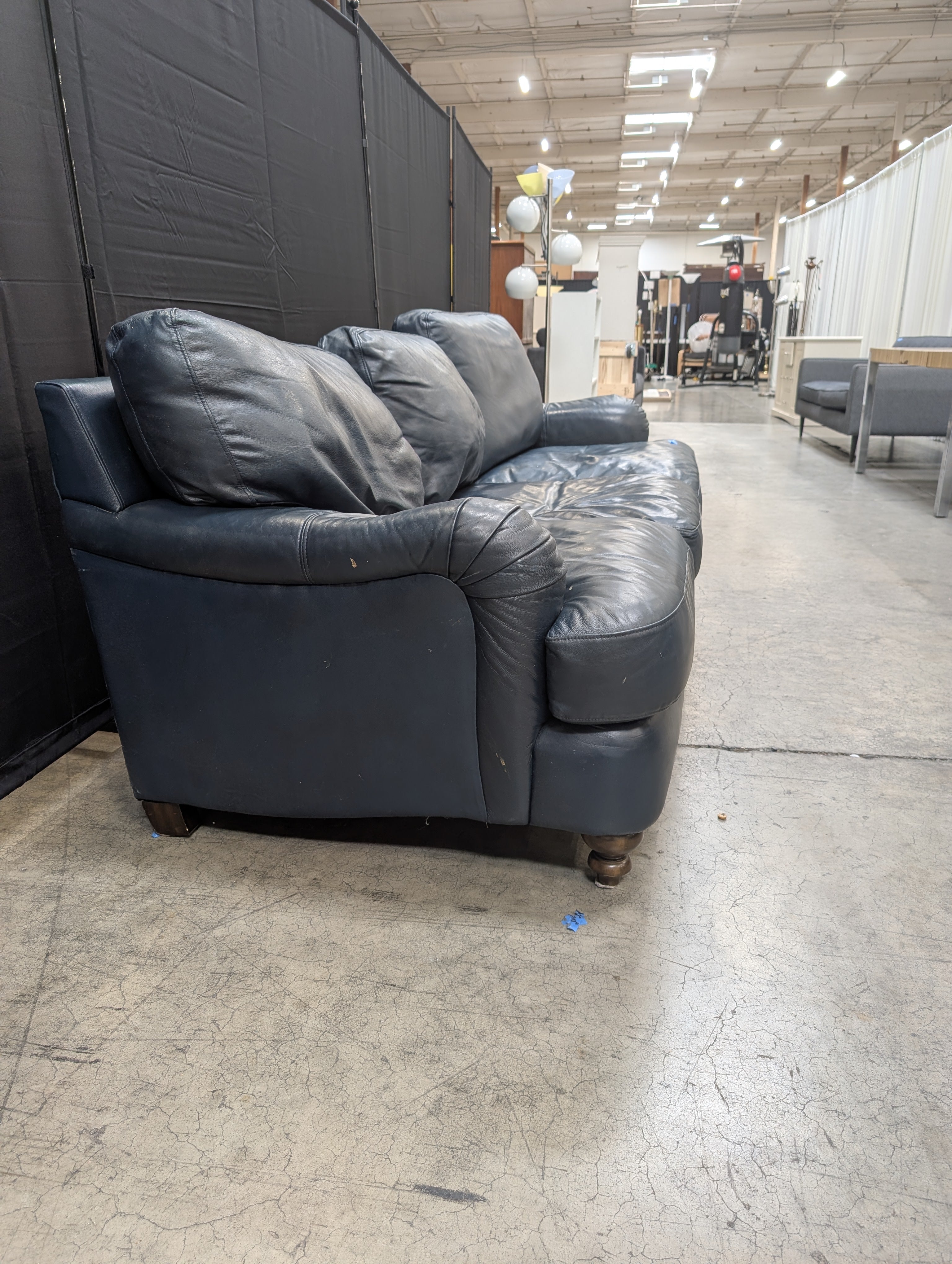 Dark Blue Three-Seat Couch in Leather