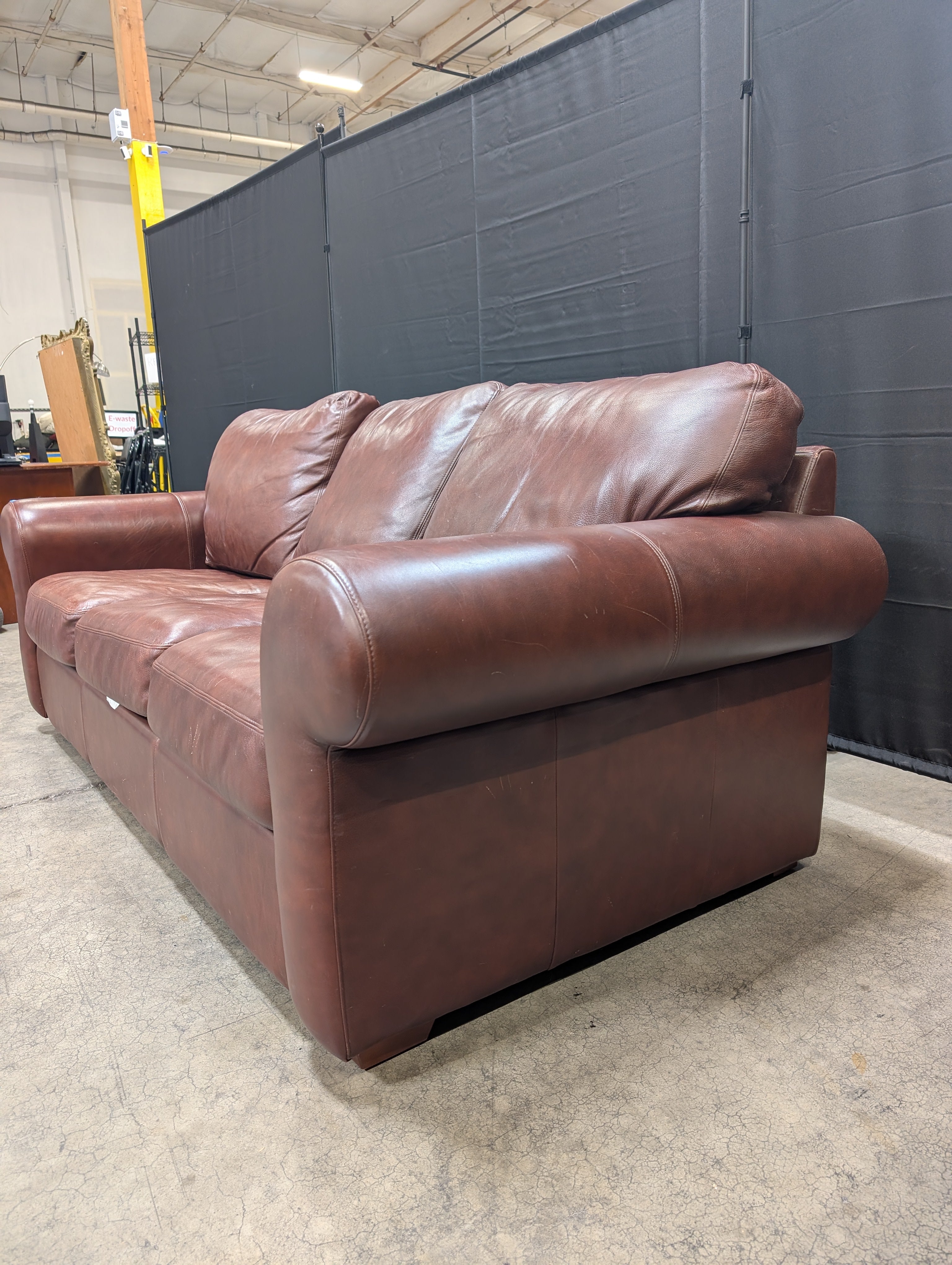 Legacy Leather Three-Cushion Burgundy Leather Sofa