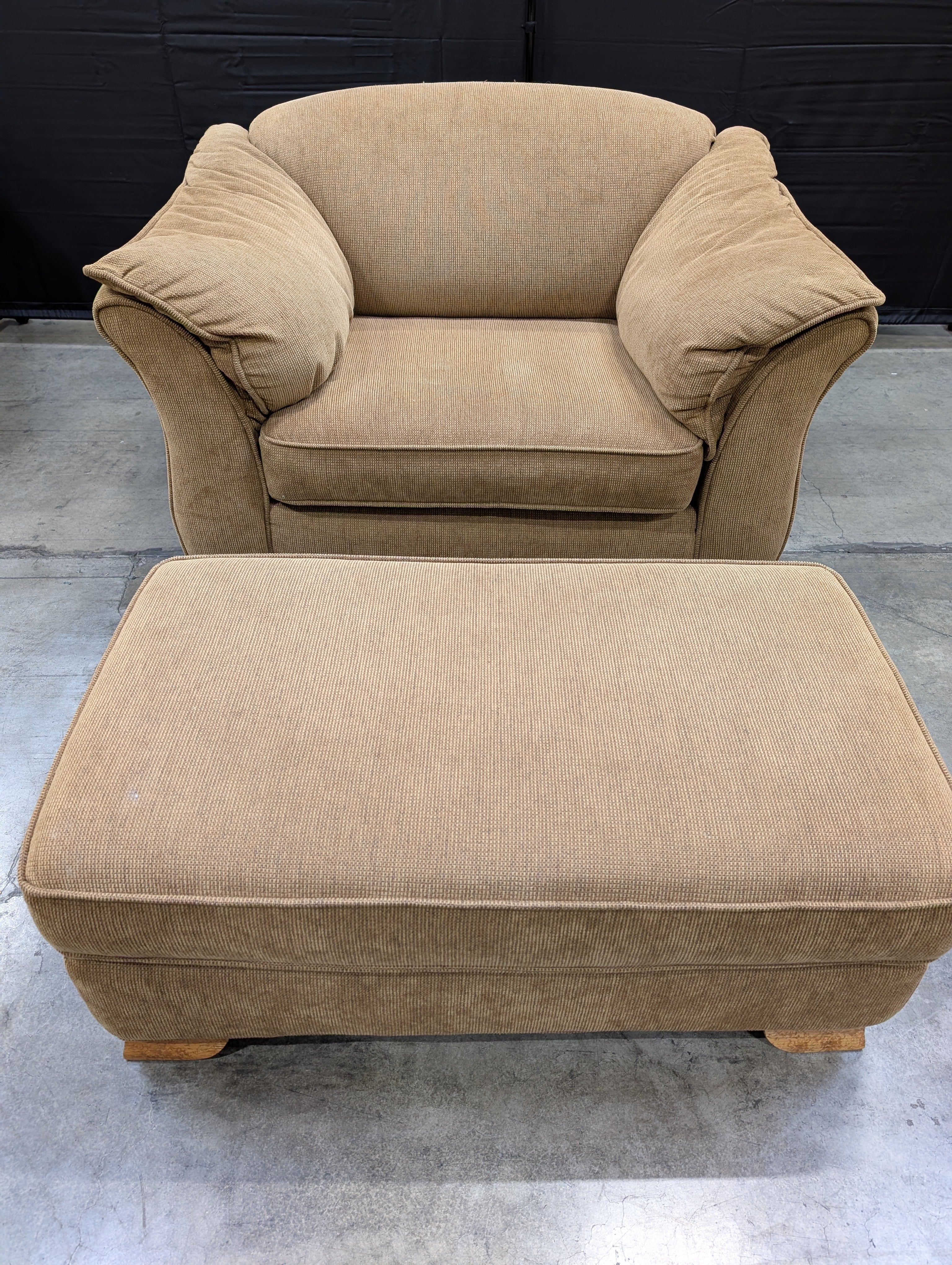 Large Plush Fabric Armchair and Matching Ottoman
