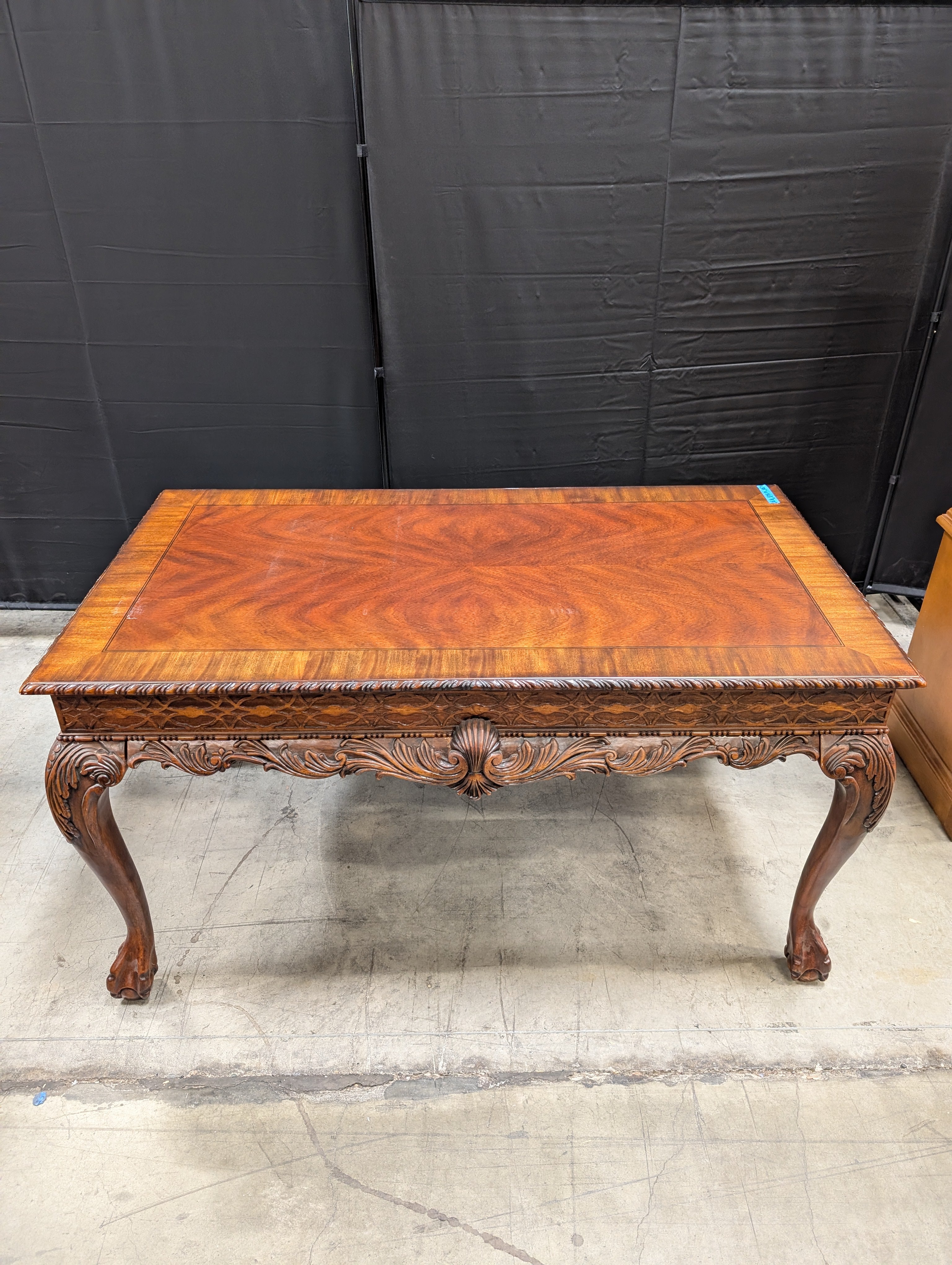 Vintage Carved Leg Wooden Table with Drawer