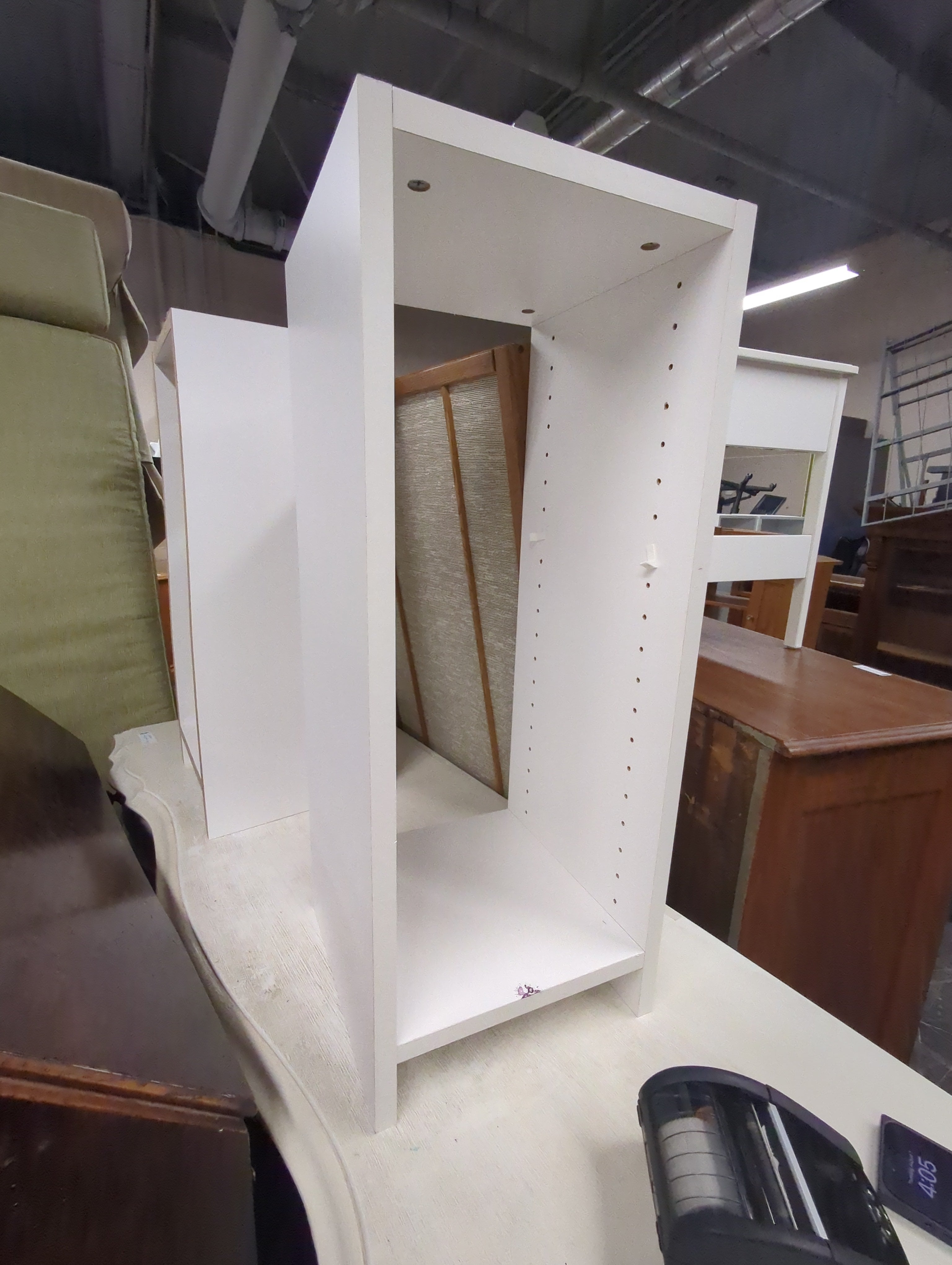 Three-Tiered White Wood Shelving Unit