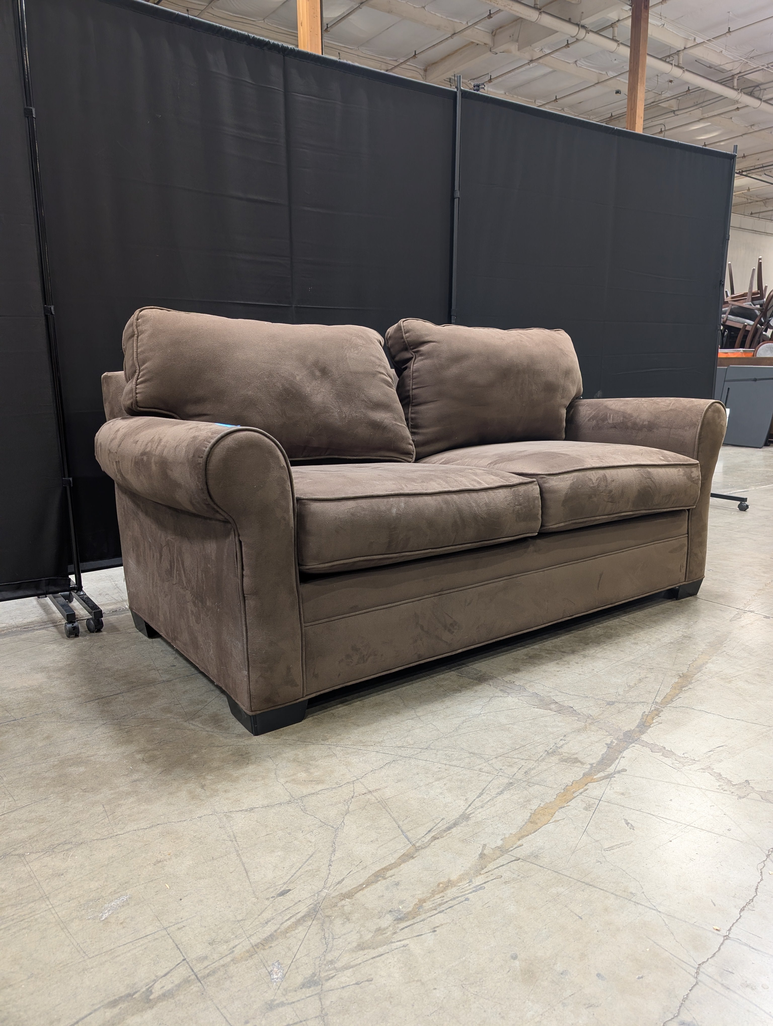 Plush Brown Two-Seater Sofa with Rolled Arms