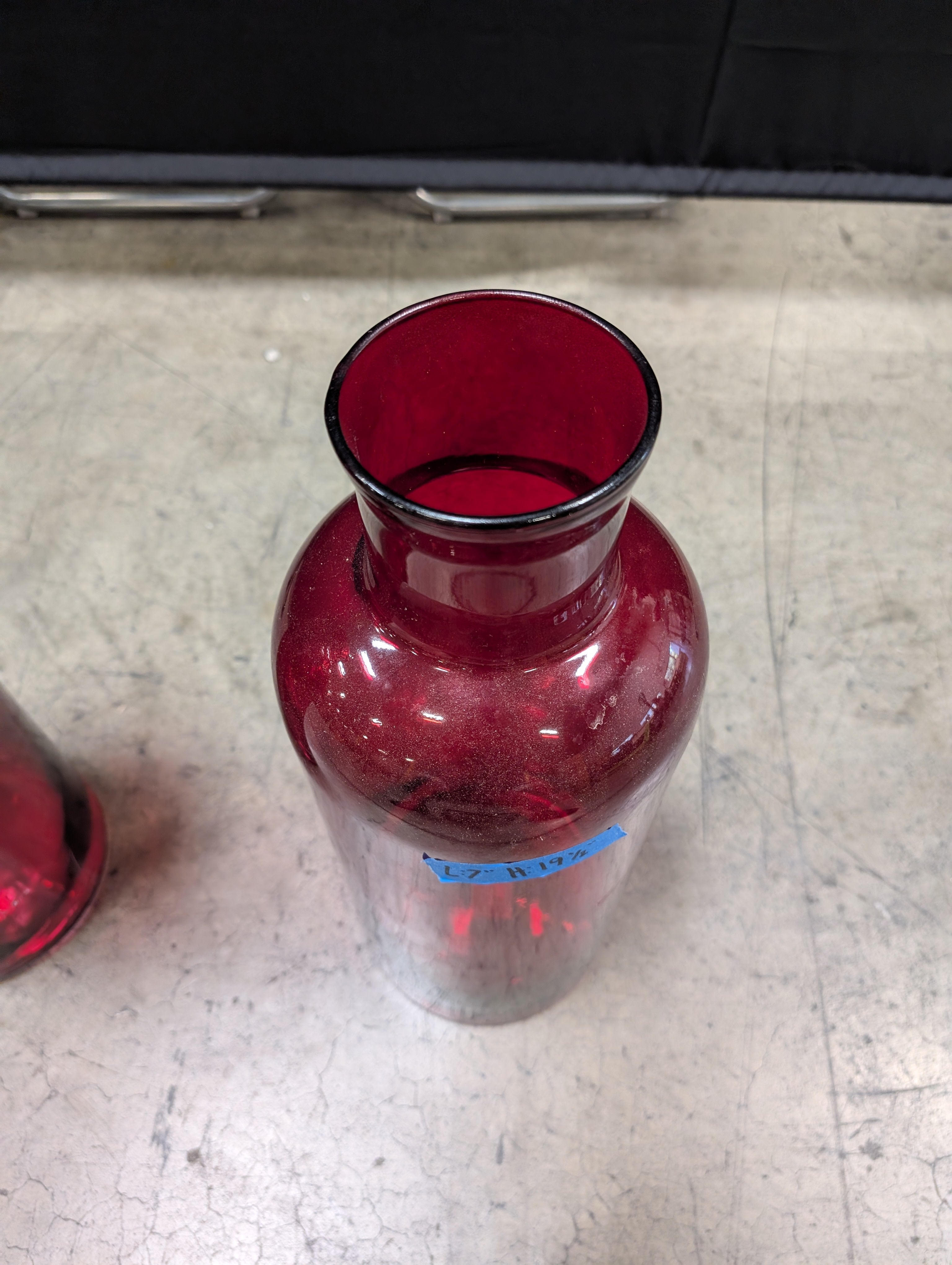 Tall Burgundy Glass Vase with Flared Neck