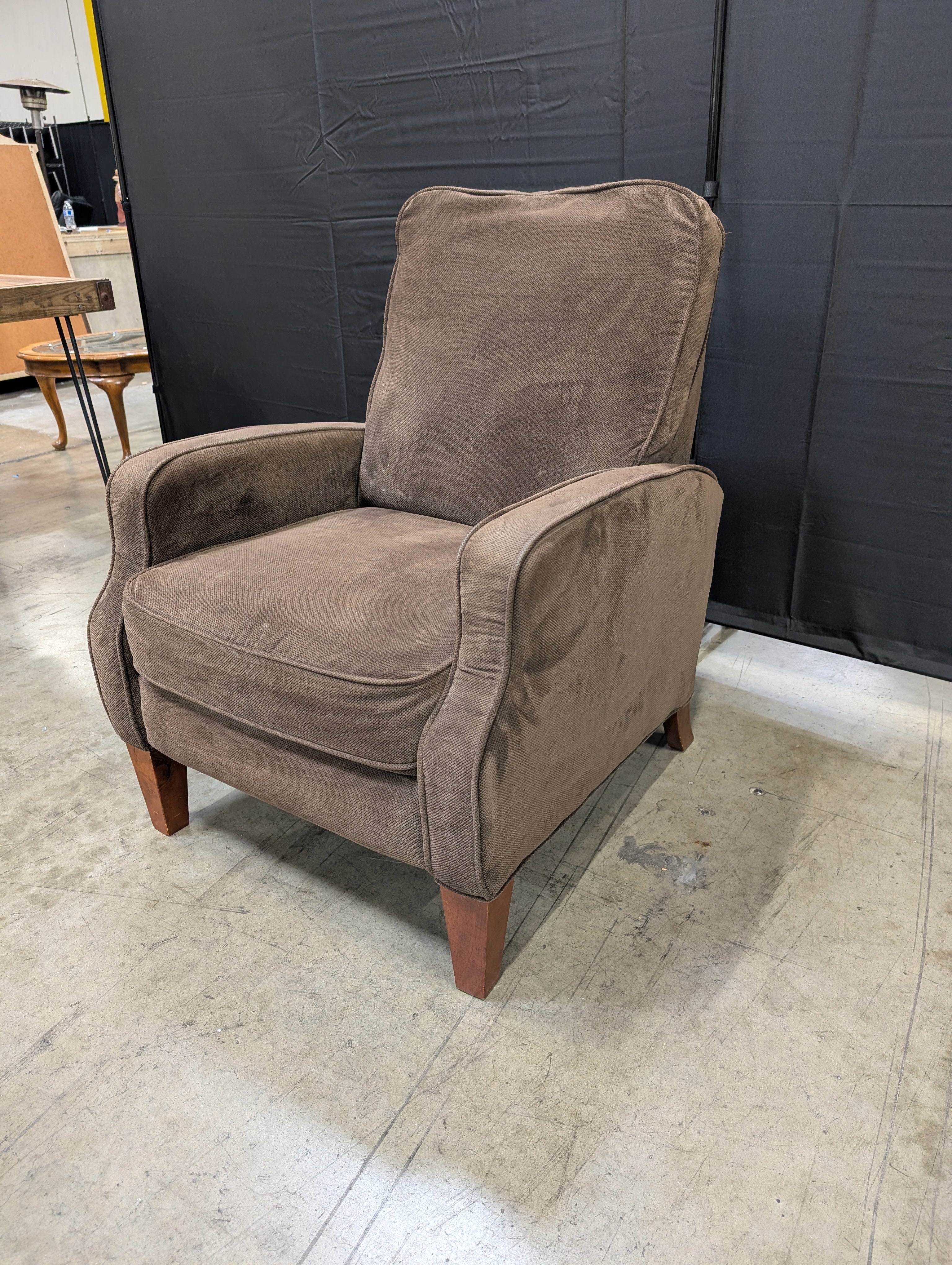Cozy Brown Textured Fabric Armchair with Wood Legs