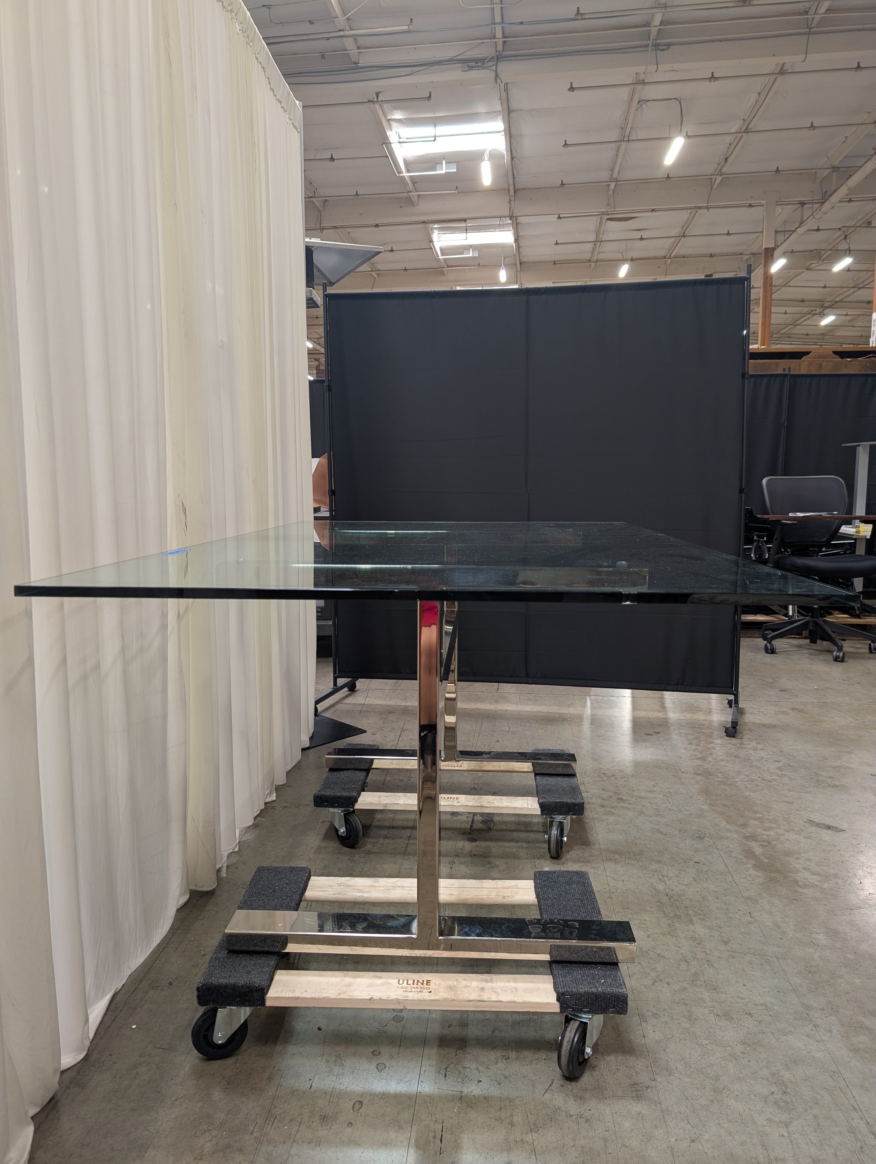 Polished Chrome Trestle Dining Table in Glass