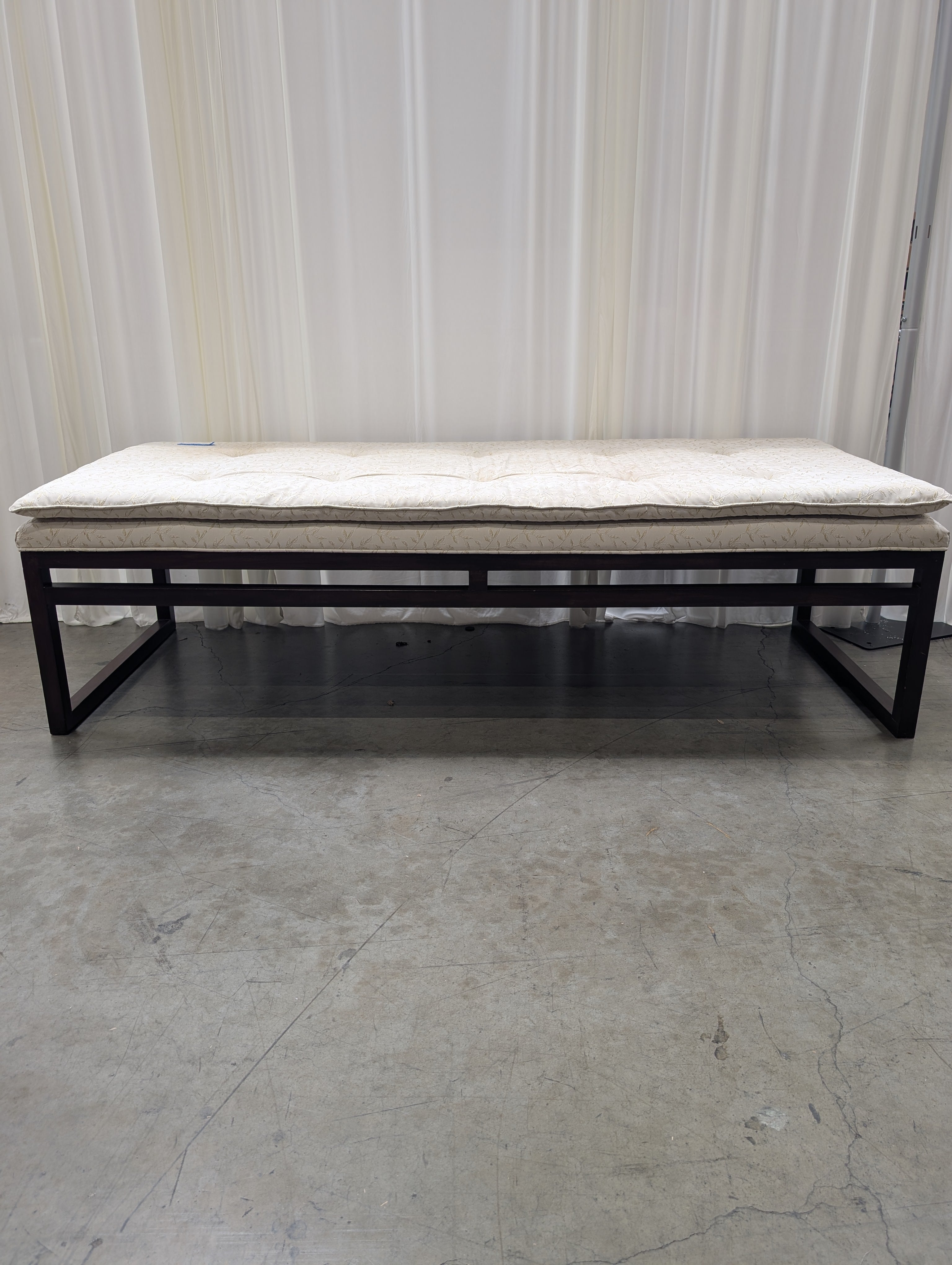 Dark Wood Entryway Bench with Tufted Cushion
