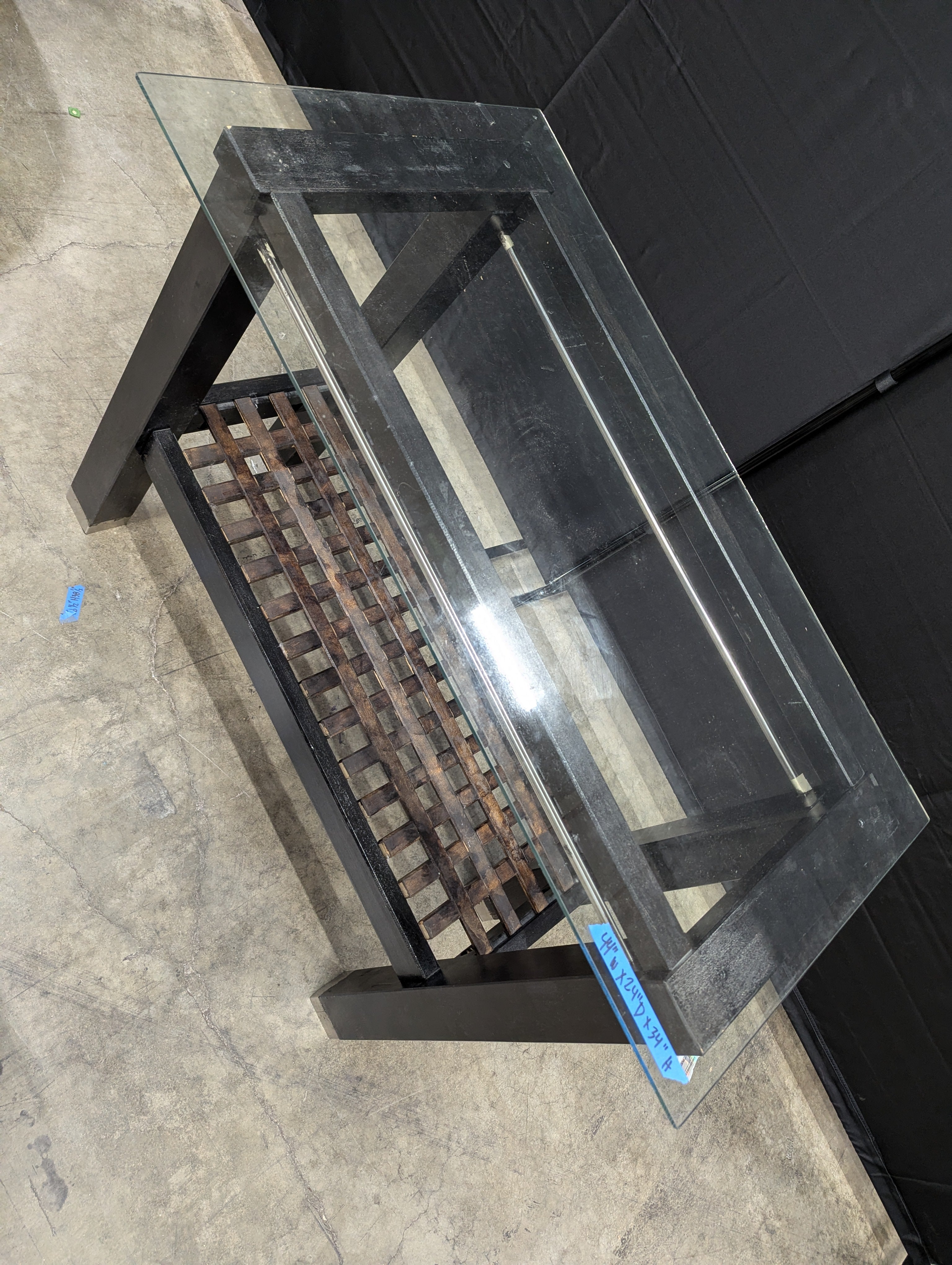 Modern Industrial Glass Top Kitchen Island Prep Table with Metal Rack