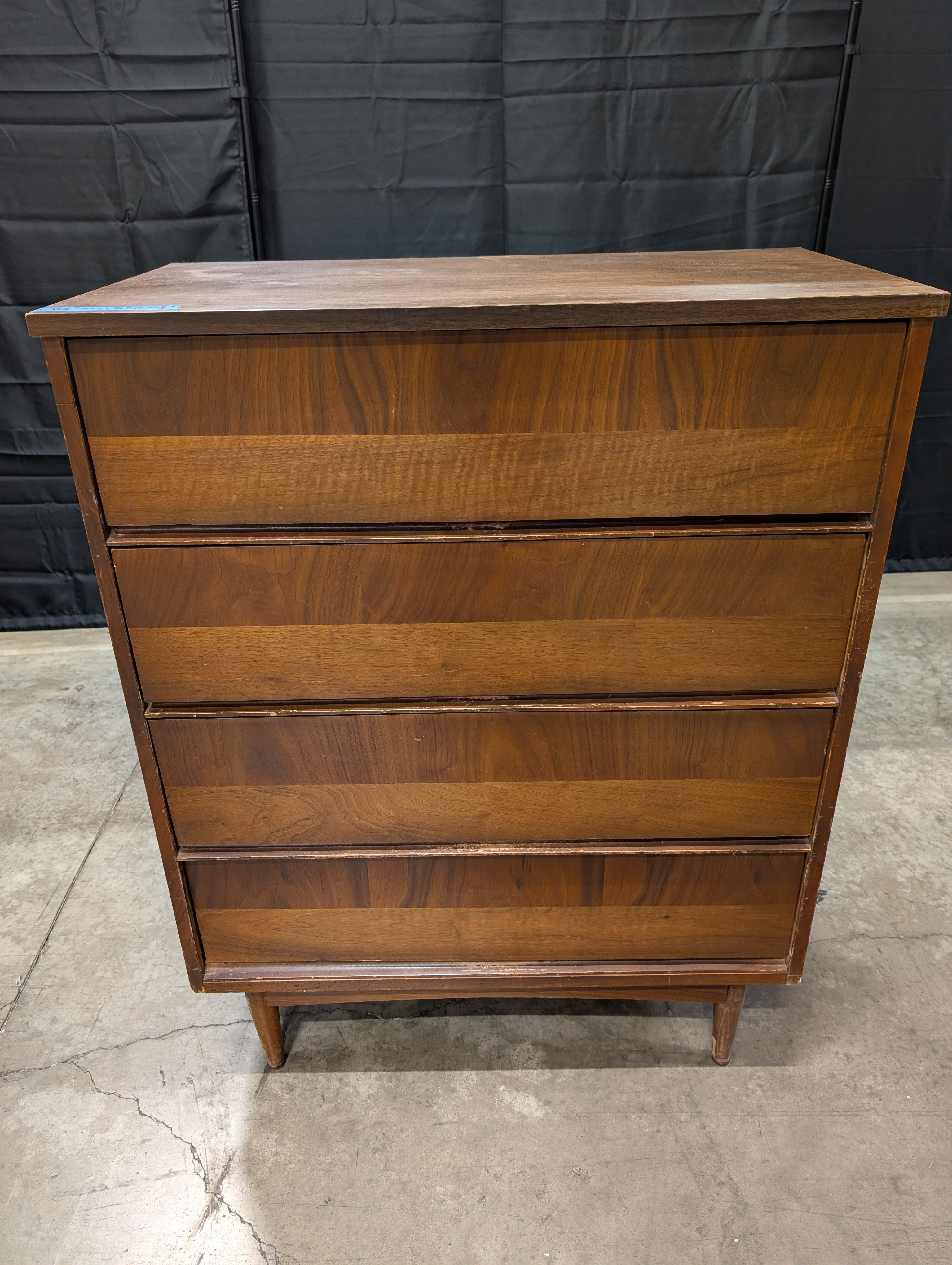 Vintage Four-Drawer Wooden Dresser | Mid-Century Style Chest of Drawers | Tapered Leg Storage Cabinet