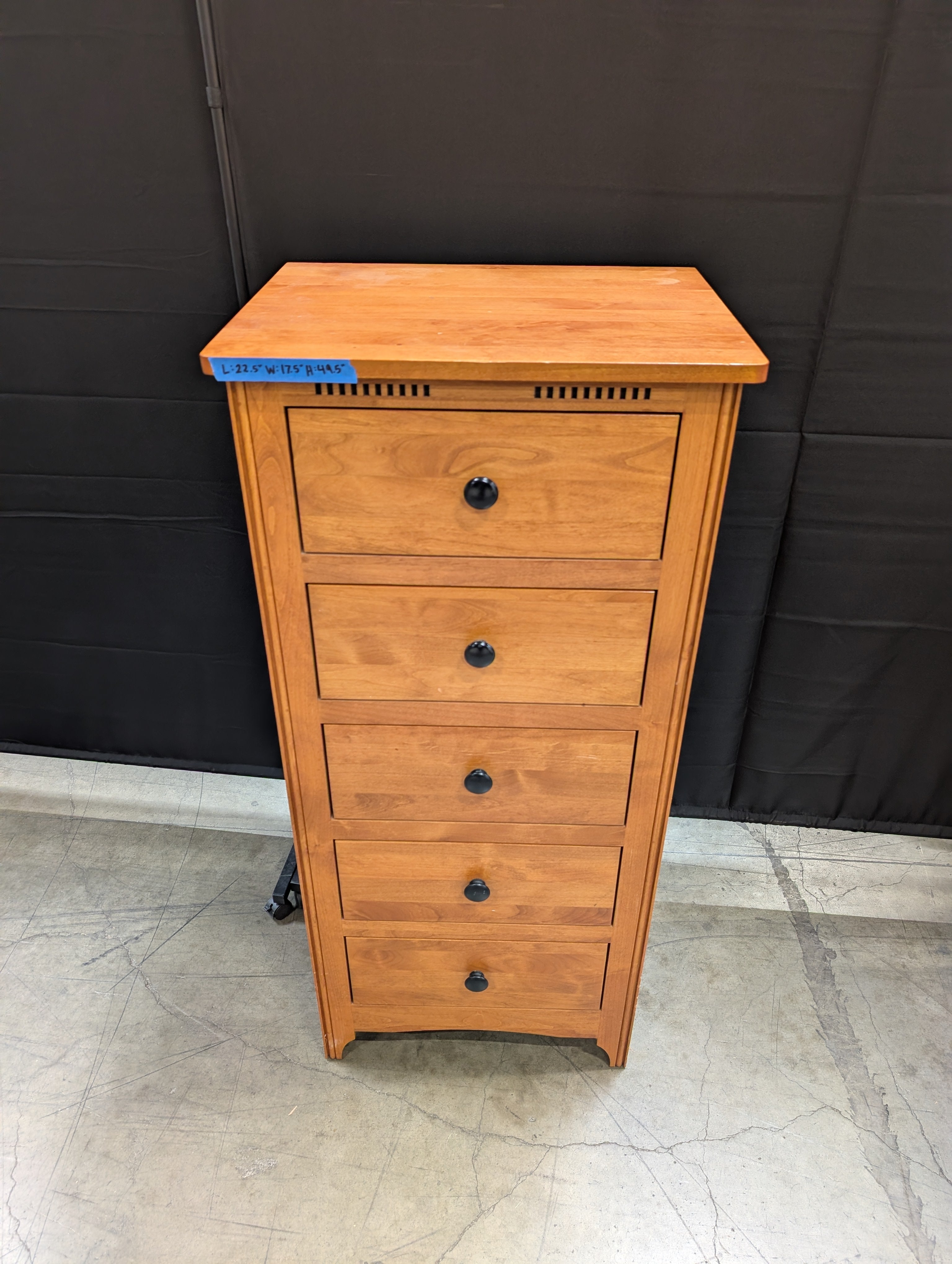 Five-Drawer Wood Dresser with Black Knobs
