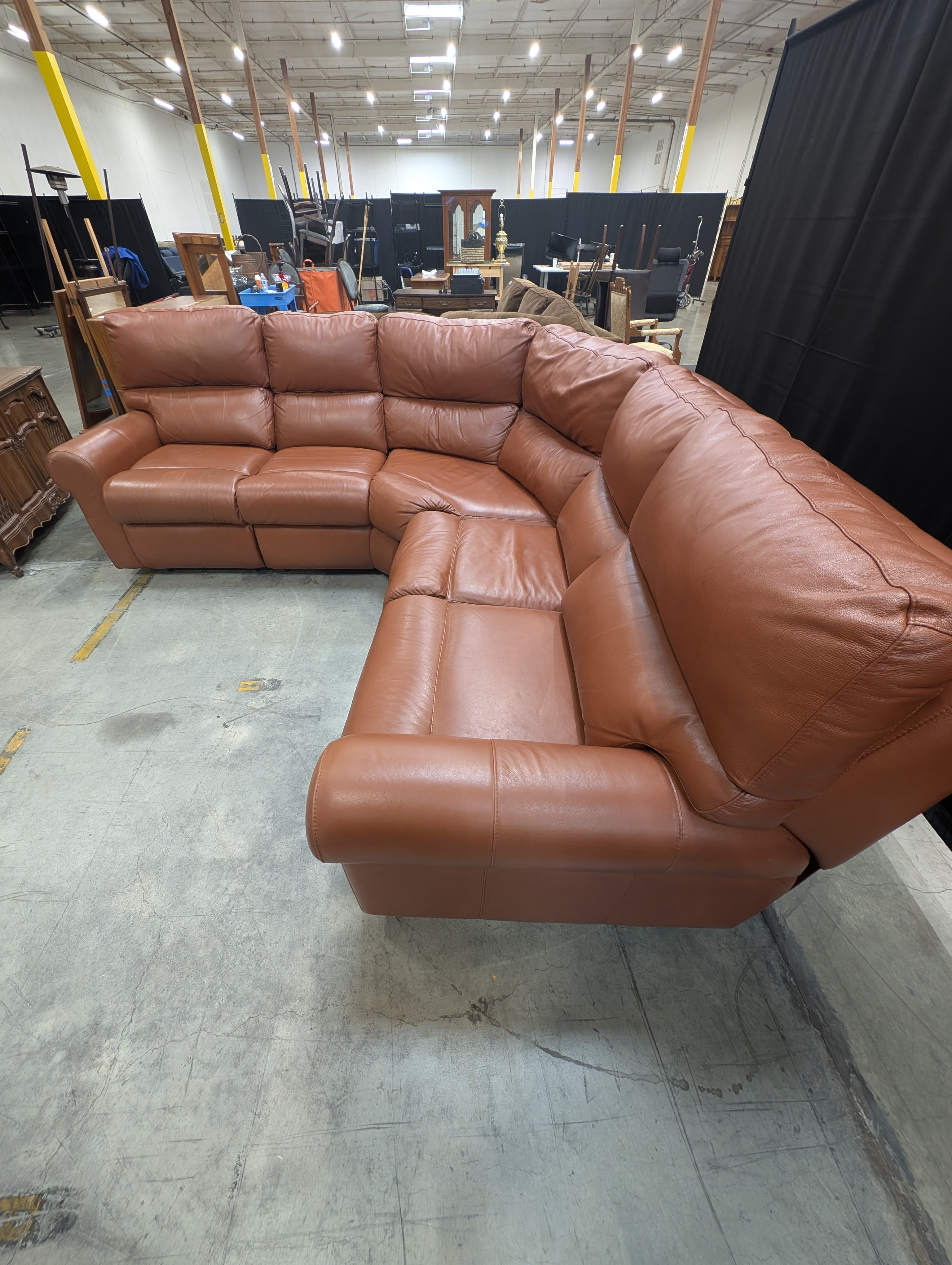 Omnia Leather Brookhaven Power Reclining Sectional Sofa | Top-Grain Leather | Navajo Caramel | Made in USA