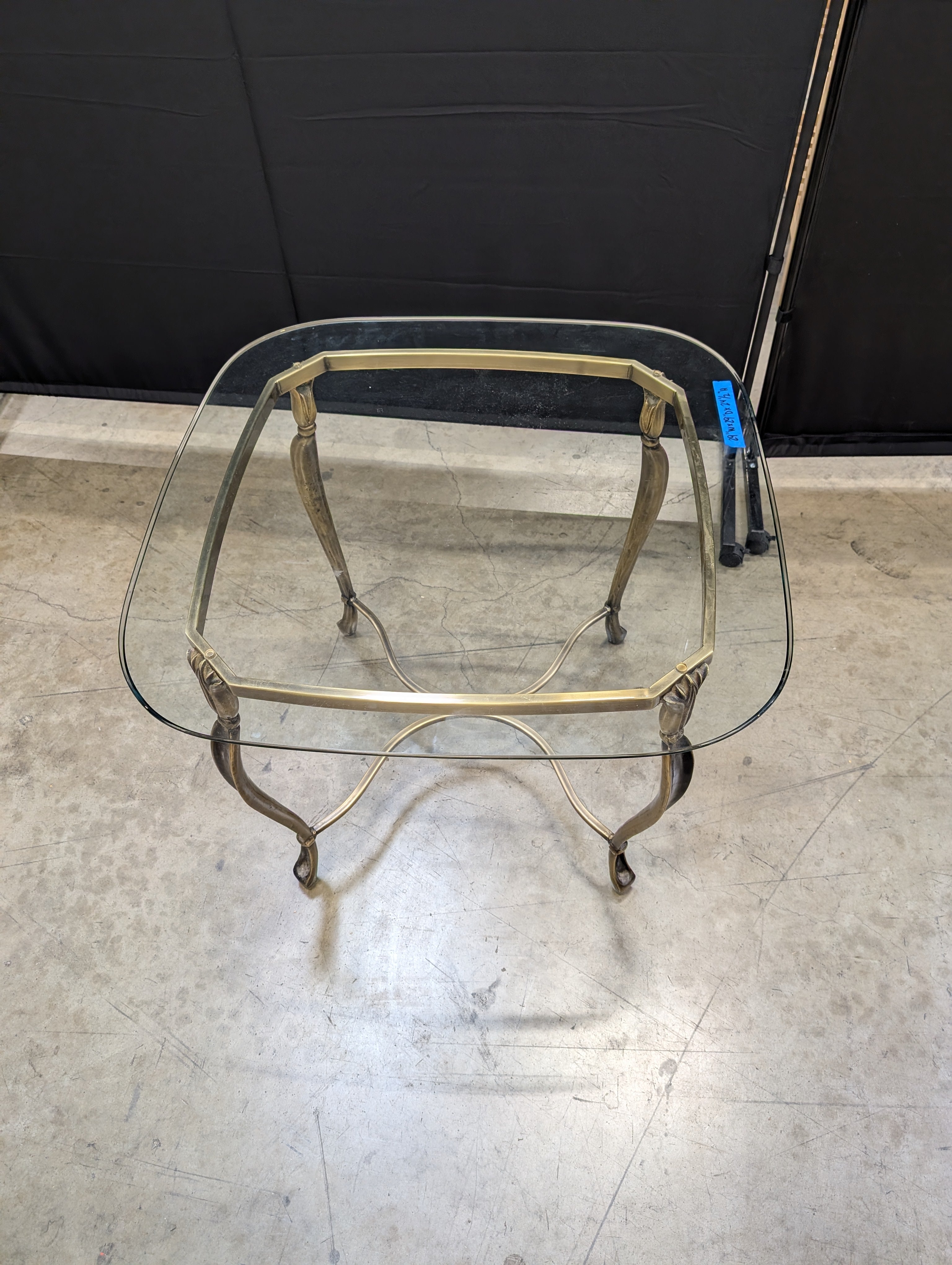 Vintage Style Glass Top Accent Table with Brass Tone Frame