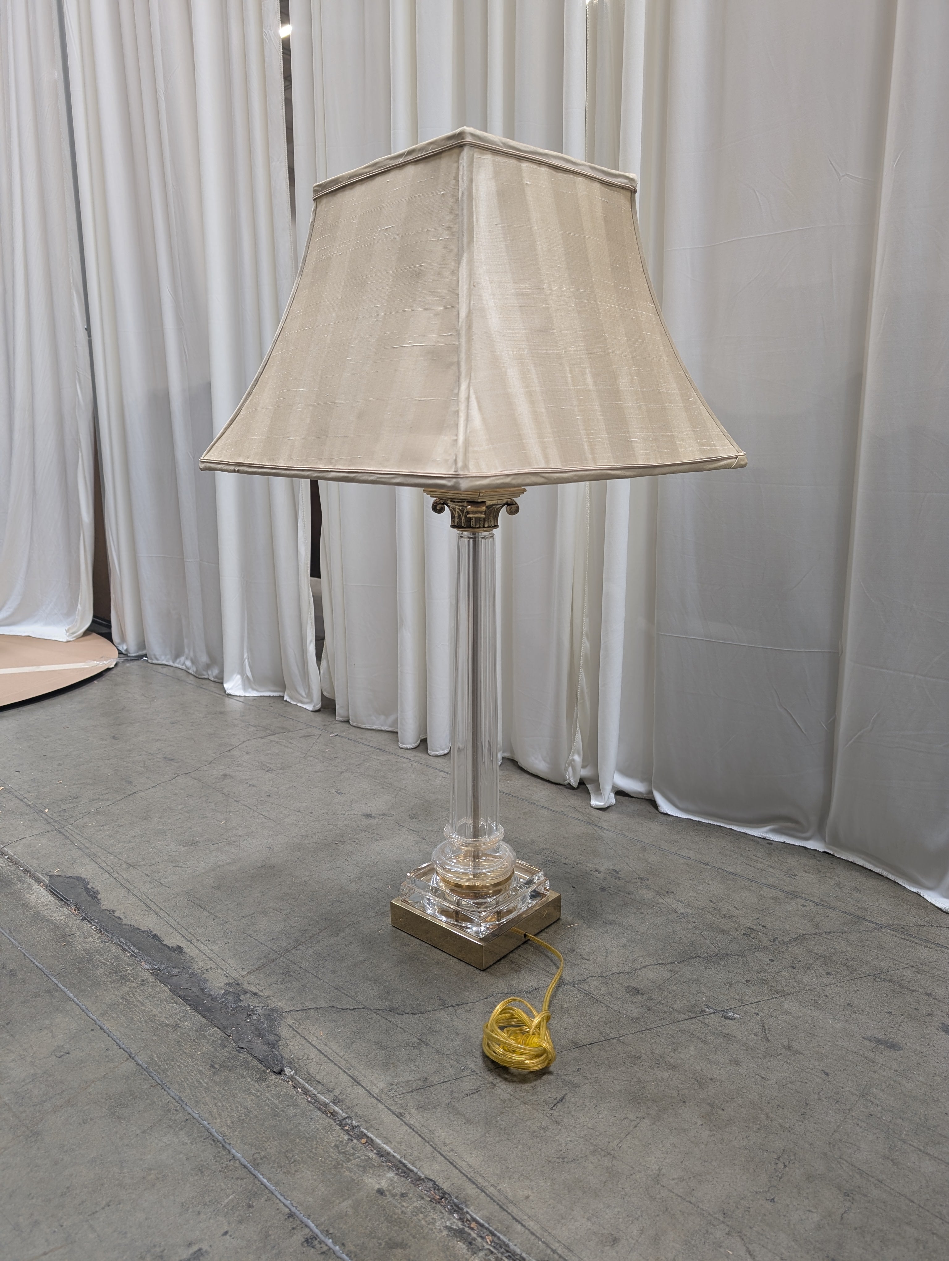 Clear Acrylic Column Table Lamp with Striped Shade
