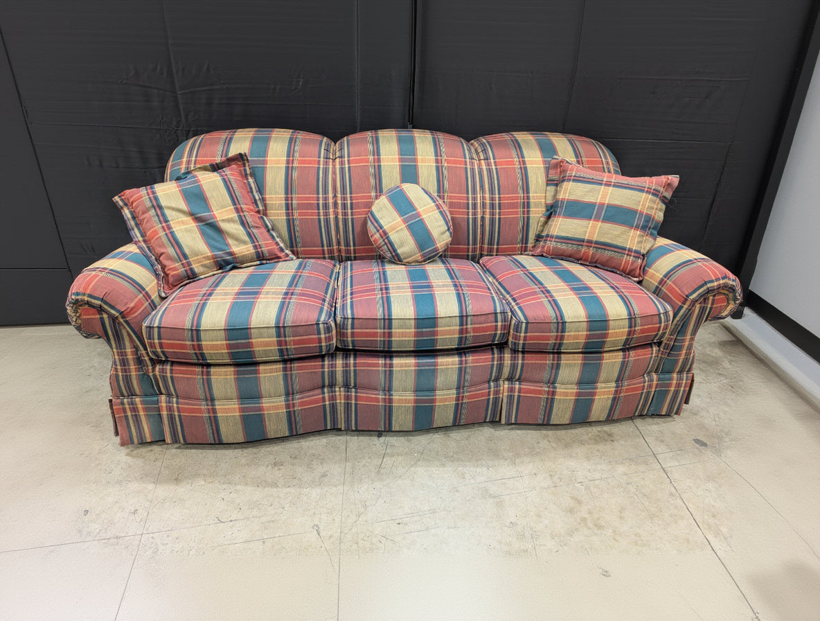 Classic Plaid Fabric Sofa with Loose Cushions | Key City Brand