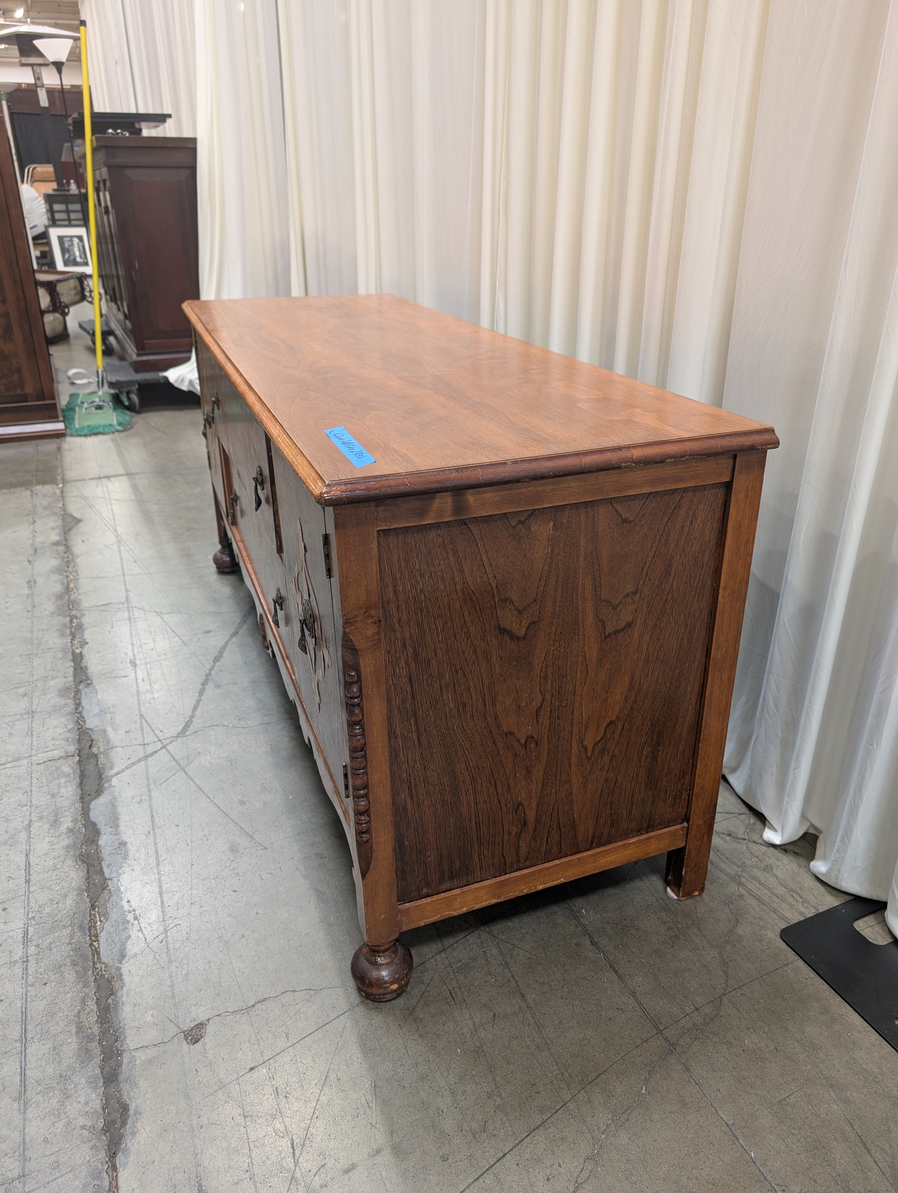 Vintage Ornate Burl Wood Buffet with Inlay