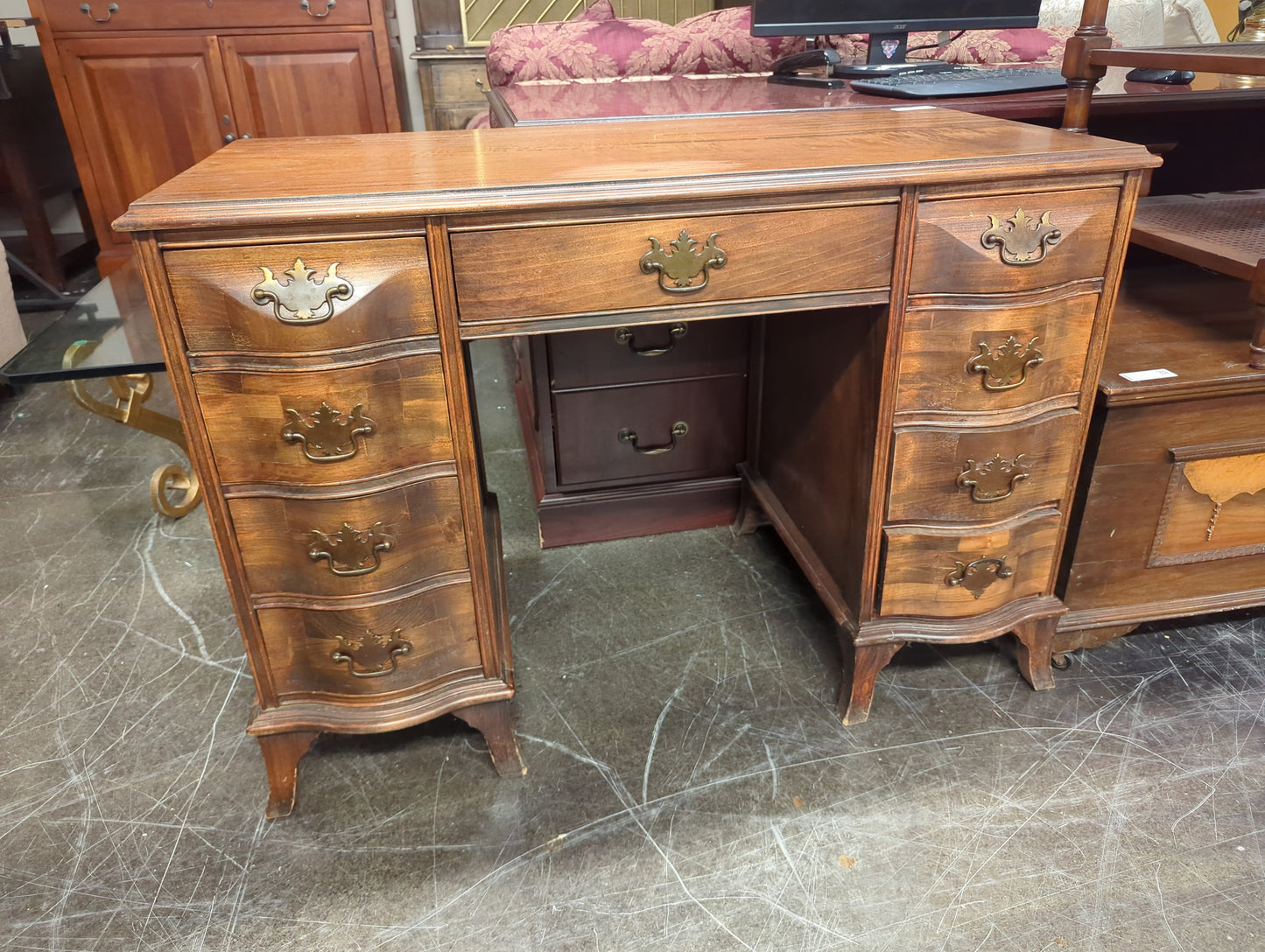 Vintage Desk with Drawers and Metal Accents