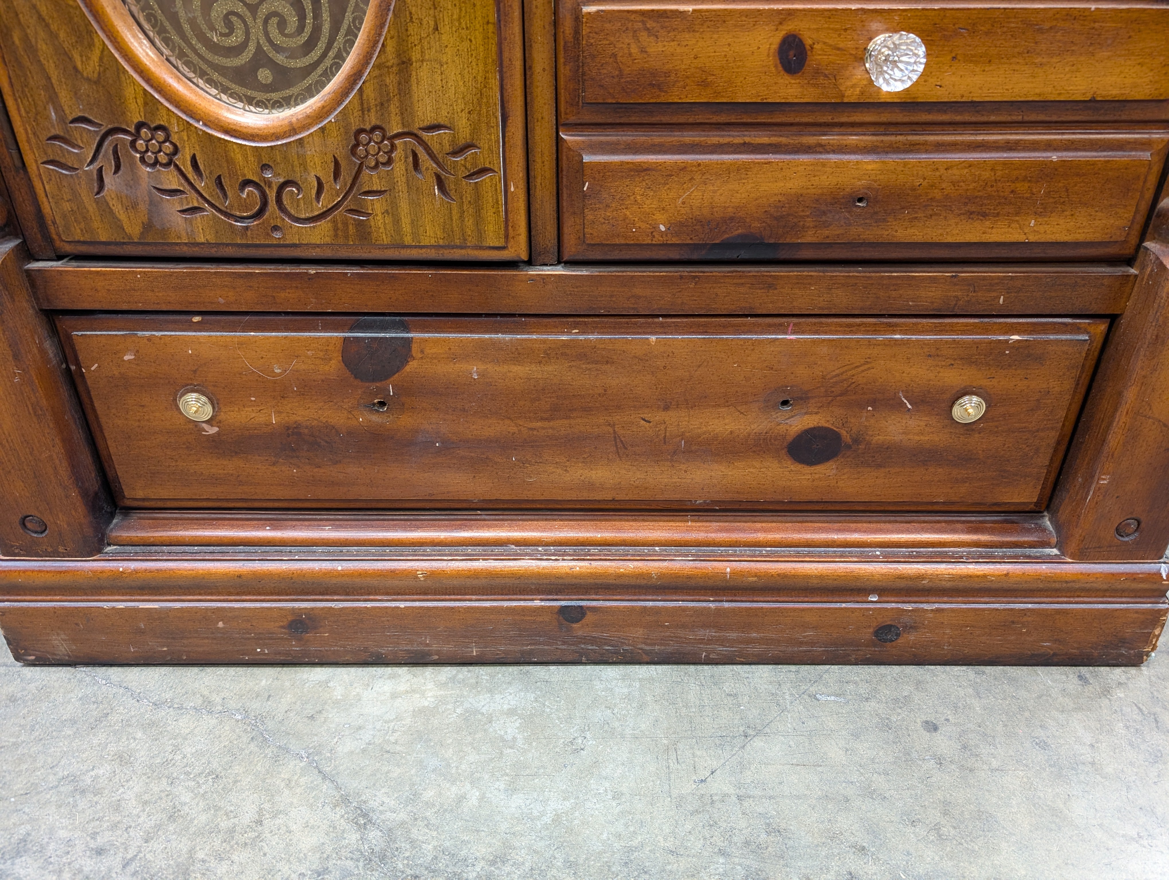 Traditional Hardwood  Armoire with Mirrored Door and Carved Details