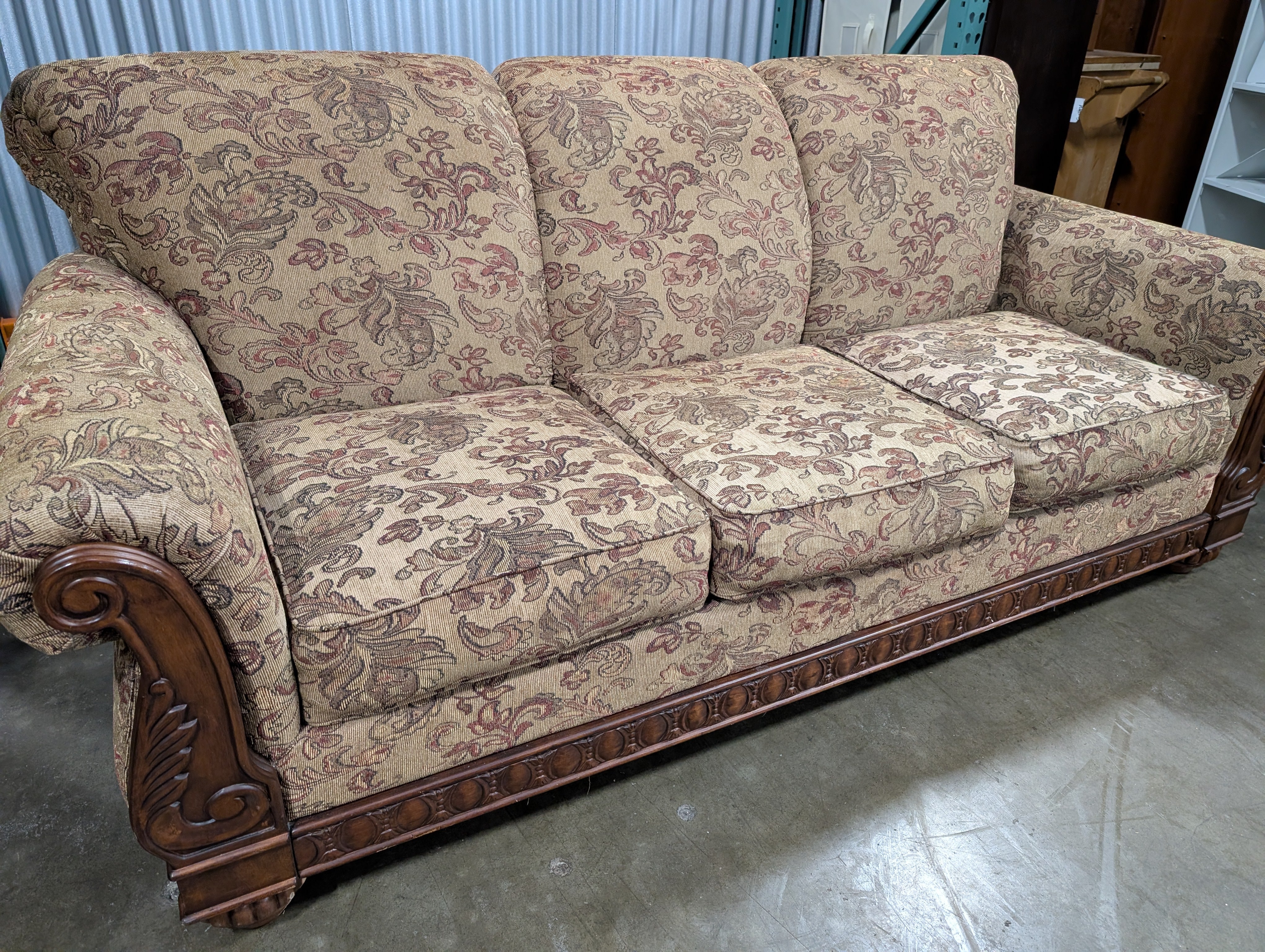 Wood Framed Three Seater Sofa