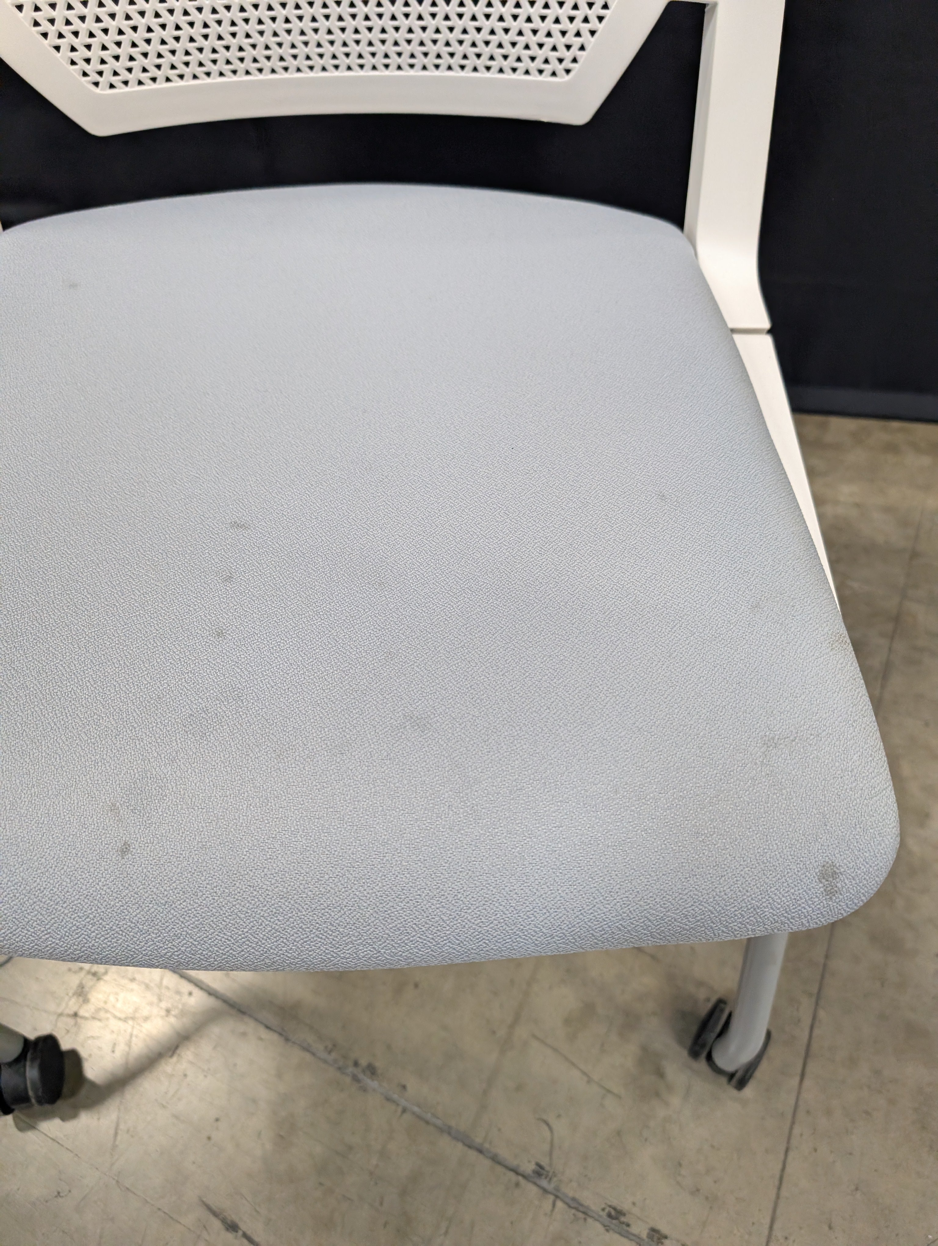 Modern White Perforated Back Task Chair with Grey Upholstered Seat