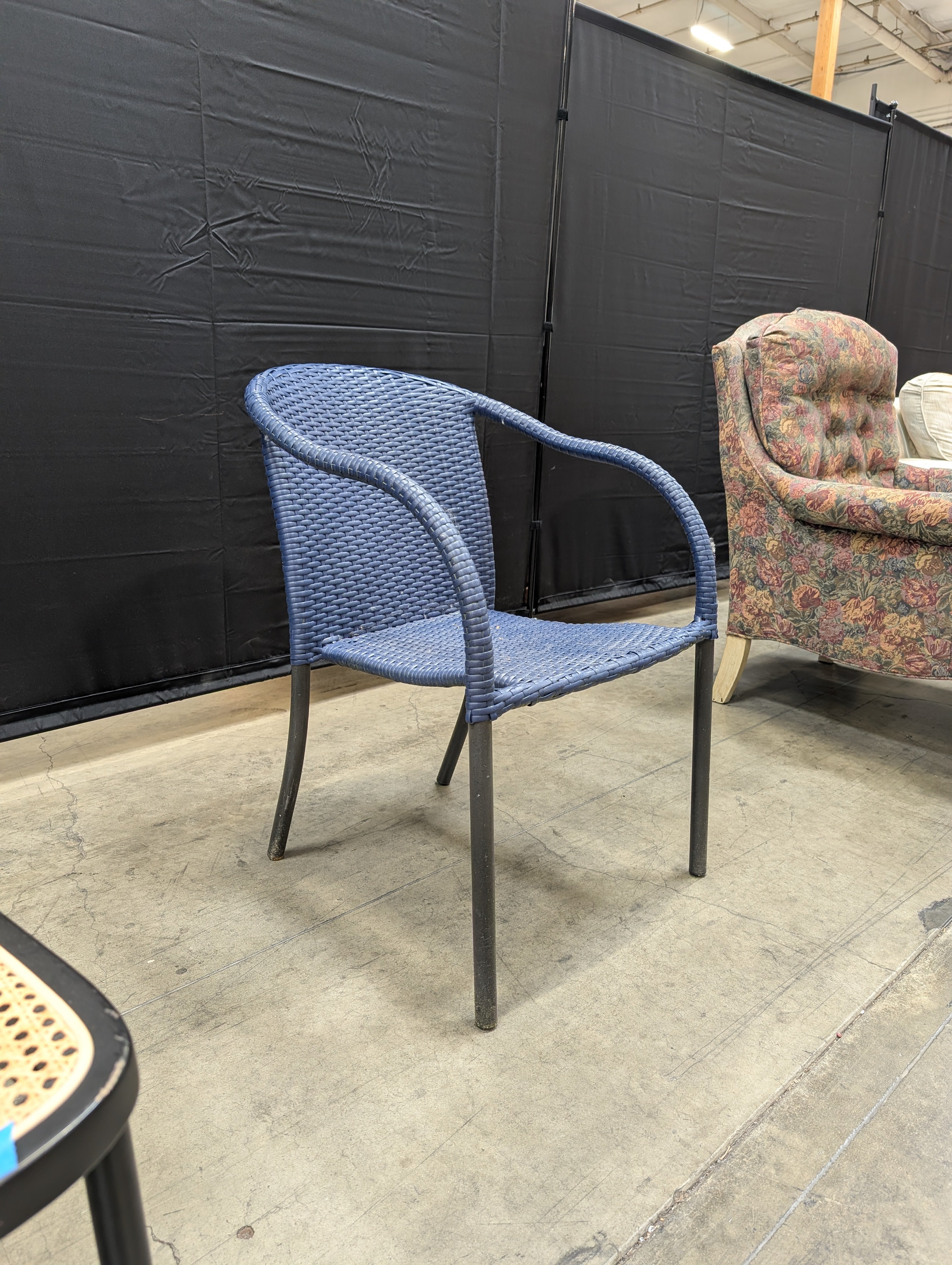 Navy Blue Woven Resin Patio Armchair